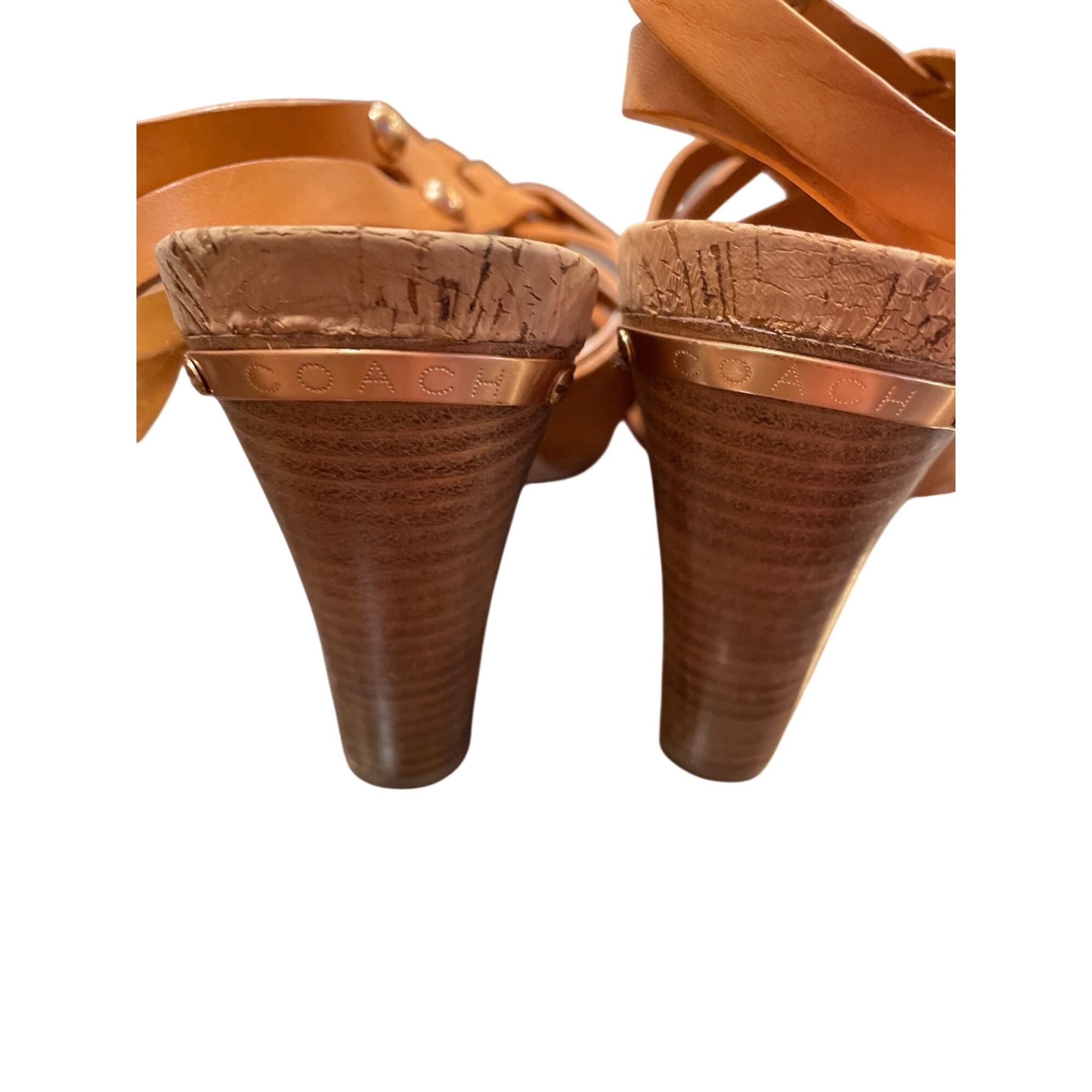 Coach Coach wms brown leather strappy open toe 4" block dress heel Size US 9 / IT 39 - 10 Thumbnail
