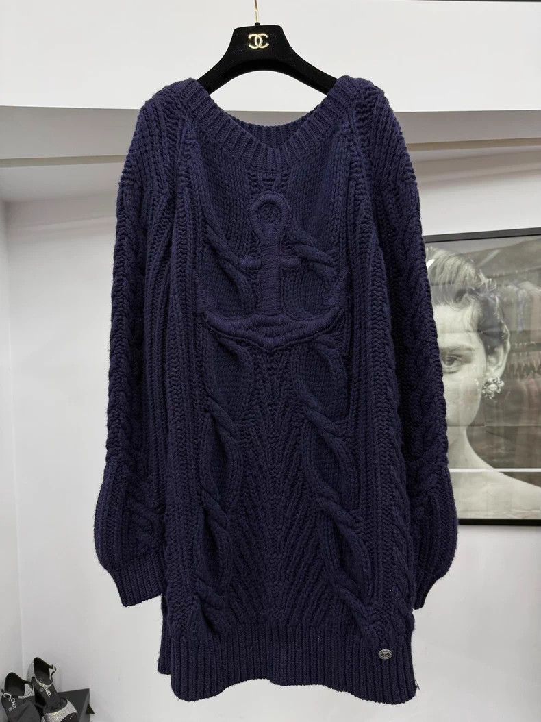 Chanel Chanel Hamburg series blue knitted medium and long sweater Size XXS / US 00 / IT 34 - 1 Thumbnail