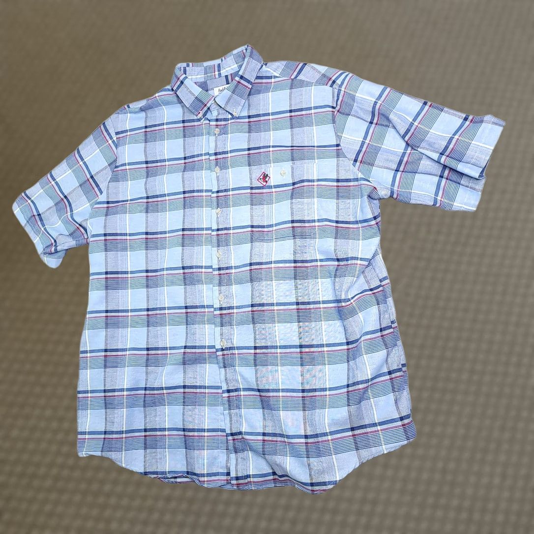 Logo 7 VINTAGE Saddlebrook Button Up Shirt Mens 2XL Blue Plaid Short Sleeve Pocket Logo Shirt Size US XXL / EU 58 / 5 - 1 Thumbnail