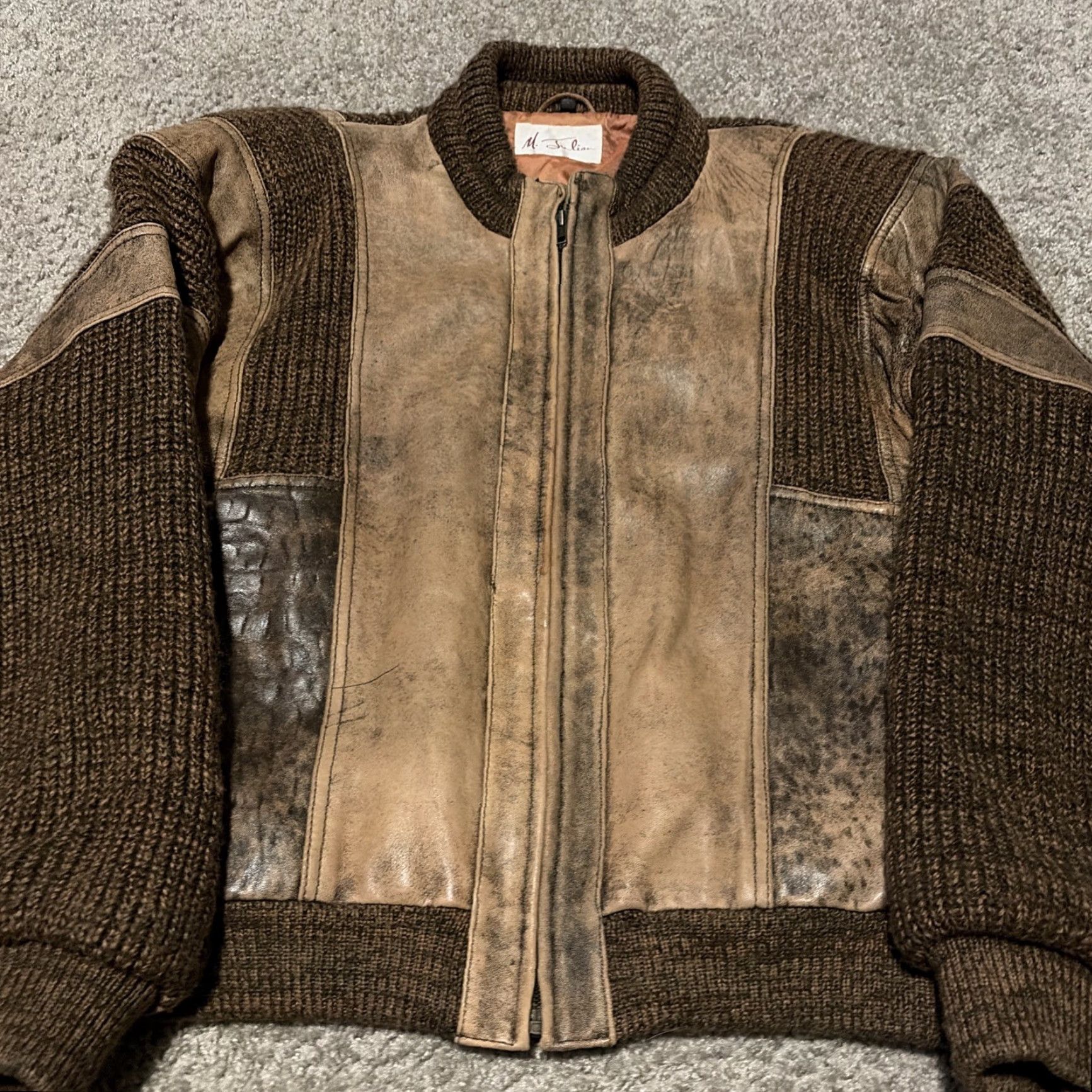 Vintage VINTAGE M. Julian Brown Leather Acrylic Knit Jacket Full Zip Size 42 Bomber Jacket Mens Brown Knit Leather Full Zip 42 Size US XS / EU 42 / 0 - 3 Thumbnail