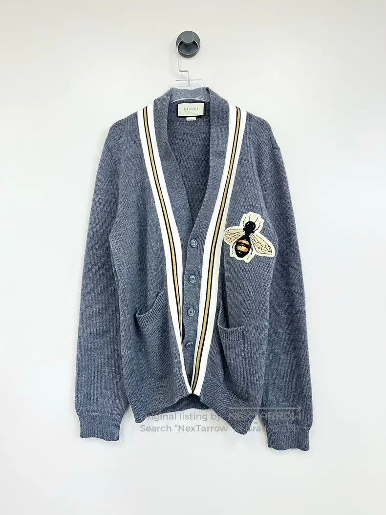 Gucci Grey college style big bee knitted coat