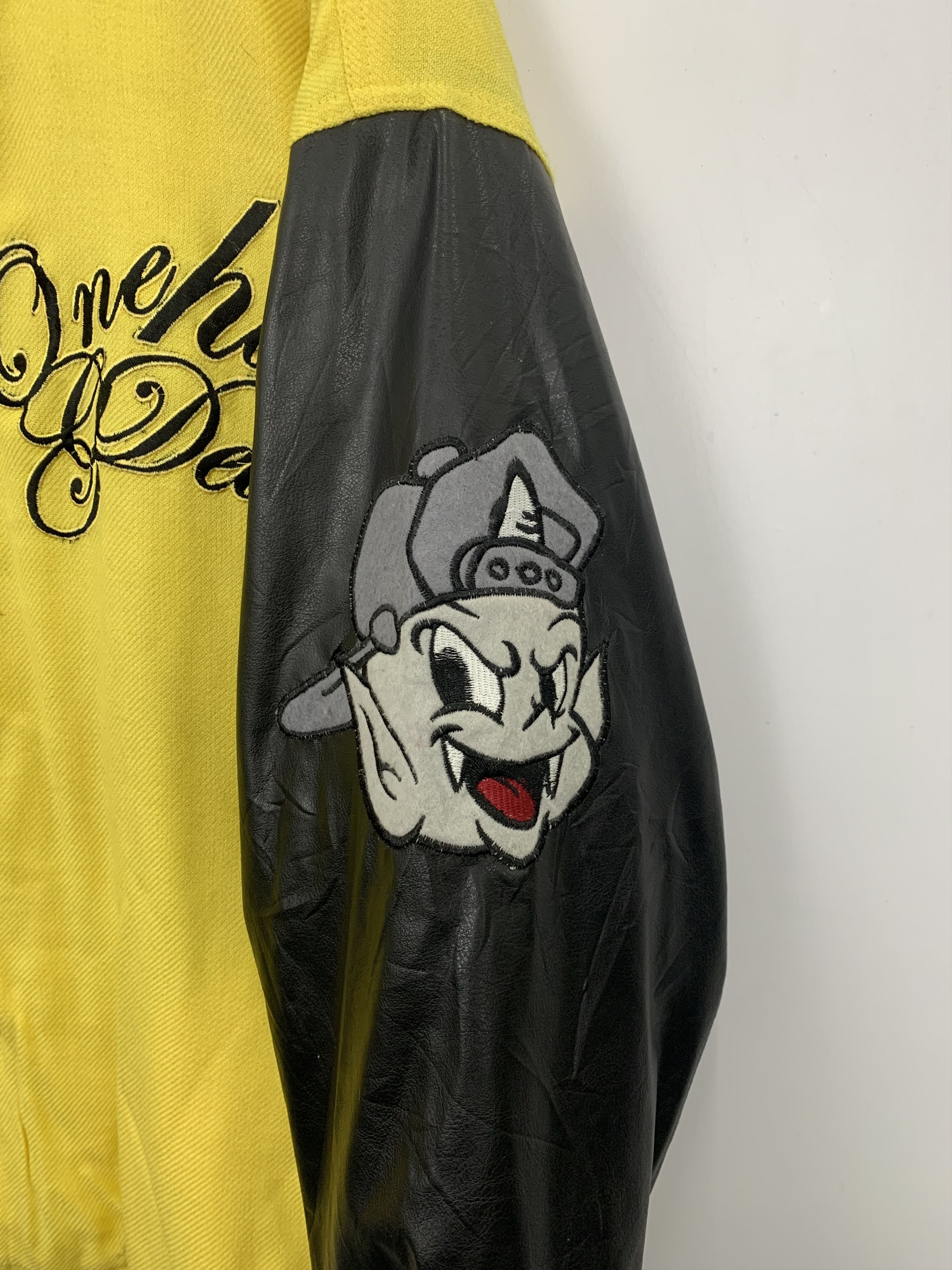 Vintage Vintage 90s Ghost Devil Leather Varsity Jacket Yellow V0465 Size US L / EU 52-54 / 3 - 7 Thumbnail