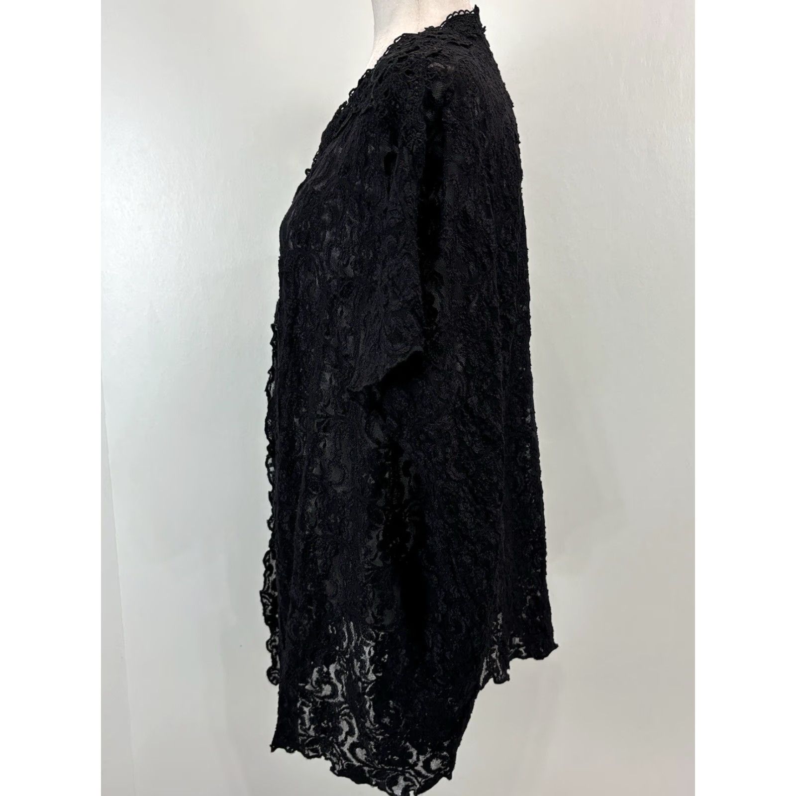 Vintage VINTAGE Rebecca Intimates Plus Black Lace Cover 1X Semi-Sheer Dolman Sleeve Floral Party Womens Size XL / US 12-14 / IT 48-50 - 2 Thumbnail