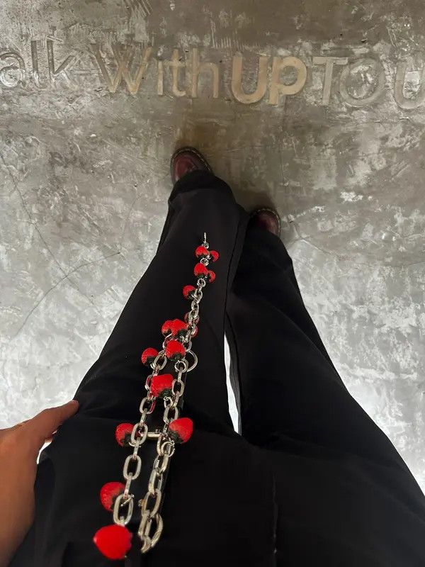 Jewelry Black Chain Belt with Red Pom Pom Charms, Fashion Accessory Size ONE SIZE - 3 Thumbnail