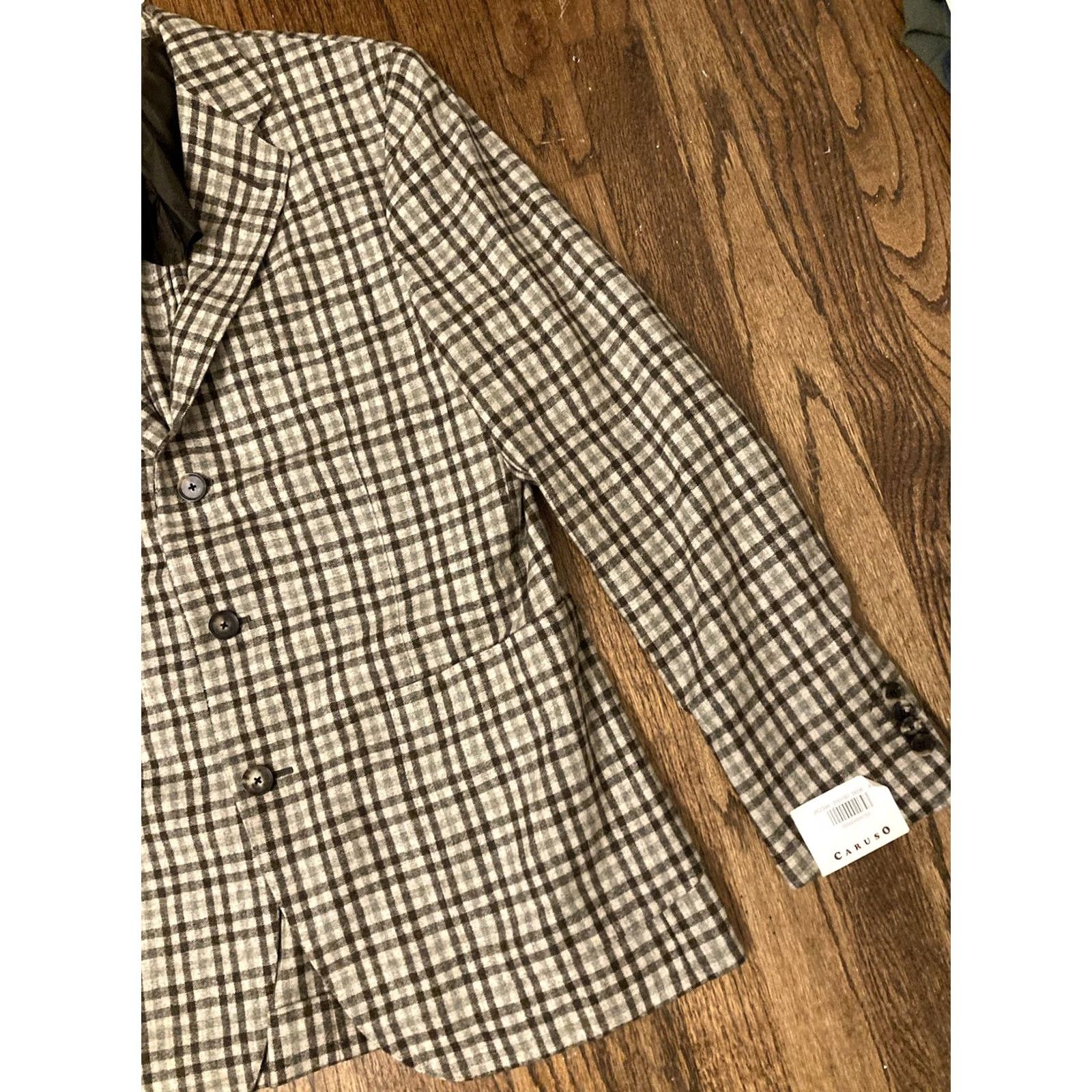 Caruso Caruso Mens 38R Blazer Plaid Wool Cashmere Beige 3 Button Italy Suit Jacket Two Piece Vintage: No Mens Size 38R - 3 Thumbnail