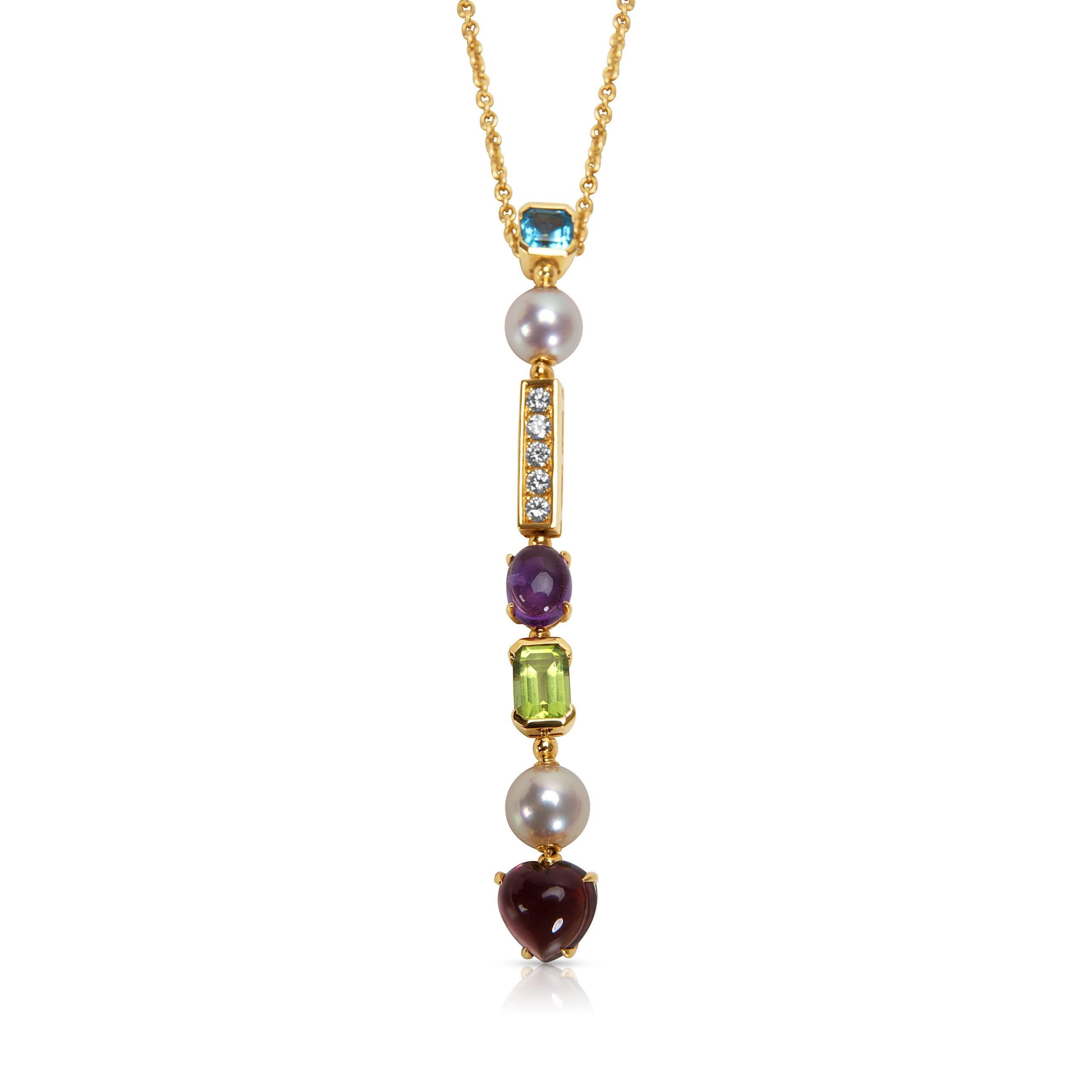image of Bvlgari Bulgari Allegra Drop Necklace With Diamonds & Multi Colored Gemstones 0.35Ctw in Silver, Wo