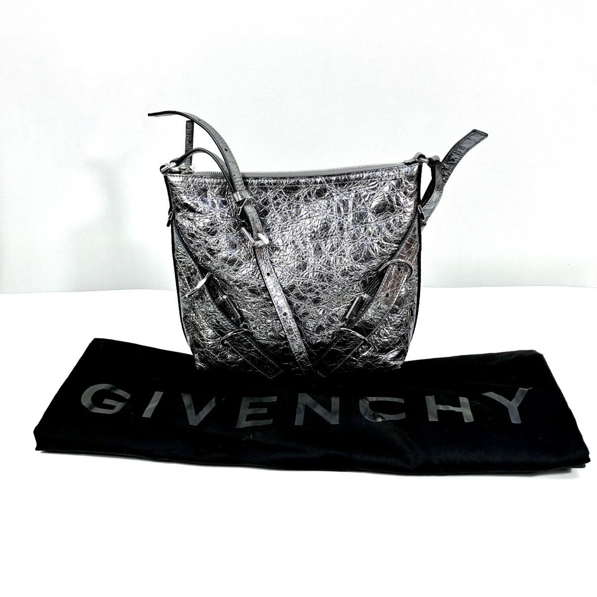 Givenchy Givenchy Small Voyou Laminated Leather Crossbody Bag Silver Size ONE SIZE - 9 Thumbnail