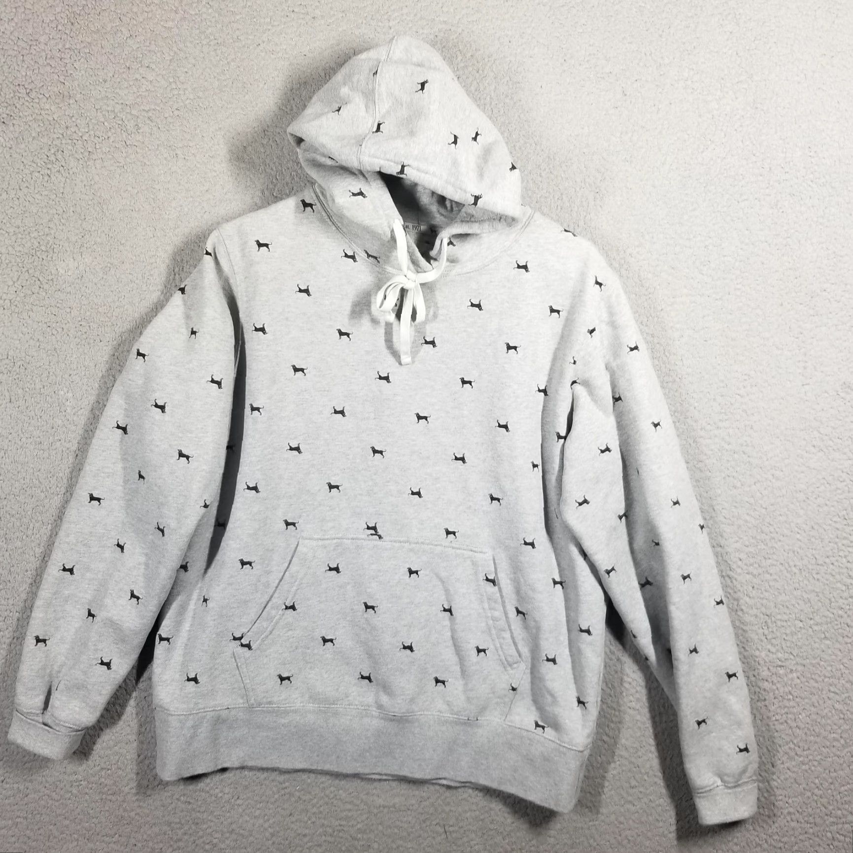 Gloverall The Black Dog Hoodie Mens Medium Gray Allover Dog Print Fleece Pullover Size US M / EU 48-50 / 2 - 2 Thumbnail