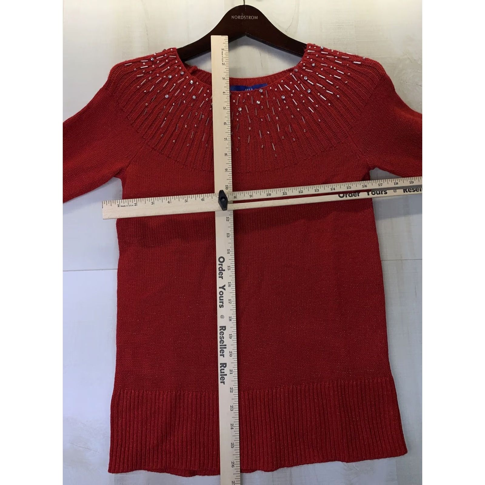 Apt. 9 Apt. 9 Women’s XS Red Silver Beaded Collar Knit Sweater NWT Party/Holiday Pullover, Collared, Long Sleeve, Tight-Knit, Knitwear, Fall Winter, Womens Size XS / US 0-2 / IT 36-38 - 3 Thumbnail