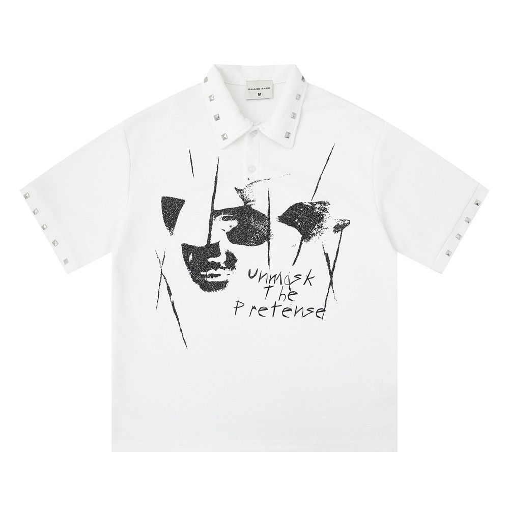 Japanese Brand Men's Loose-Fit Casual Polo Shirt with Face Print Size US M / EU 48-50 / 2 - 1 Thumbnail