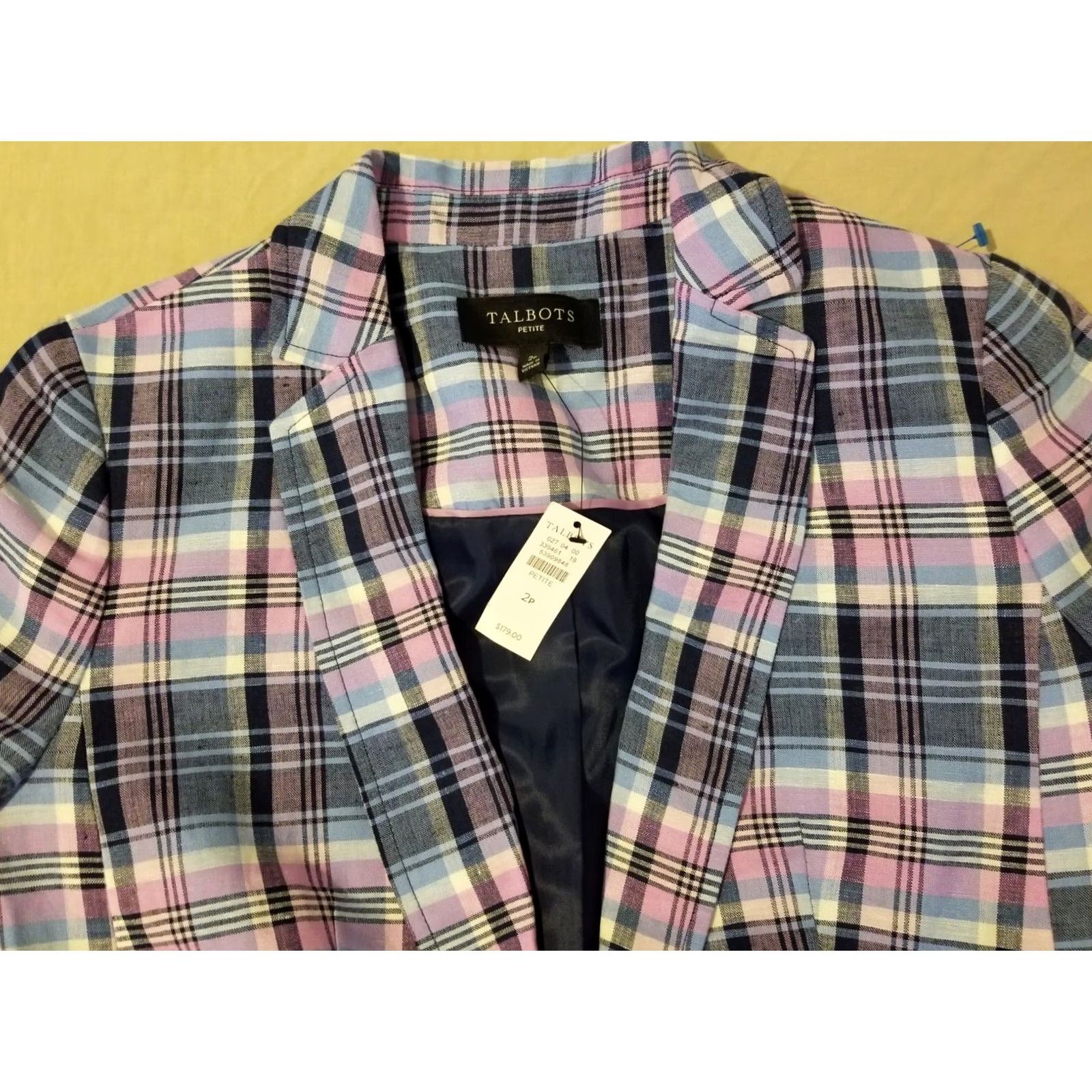 Talbots Womens Talbots Blazer 2P Petite Linen Plaid Pink Blue Jacket Shirt Fashion Coat (if needed) Size XS / US 0-2 / IT 36-38 - 2 Thumbnail
