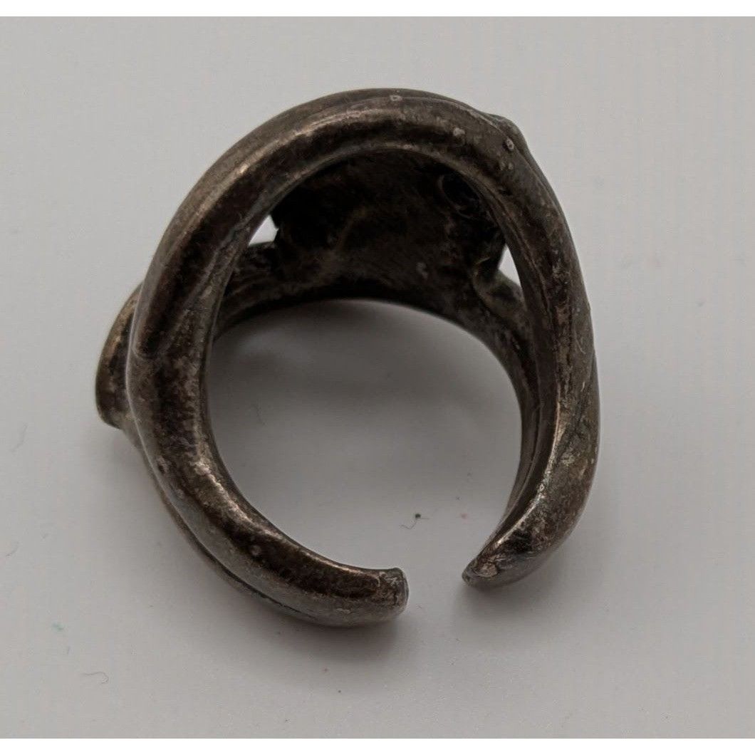 Other Vintage Artisan Brutalist Floral Silver Tone Ring With Red E Size ONE SIZE - 8 Thumbnail