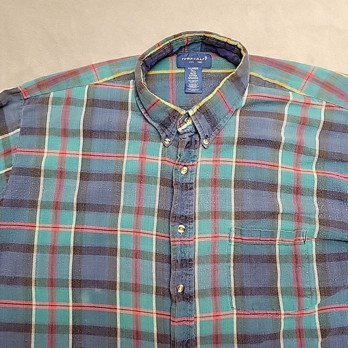 JCPenney VTG Towncraft Shirt Mens XLT Tall Plaid Flannel Long Sleeve Blue Green Multicolor Button-Up Size US XL / EU 56 / 4 - 3 Thumbnail