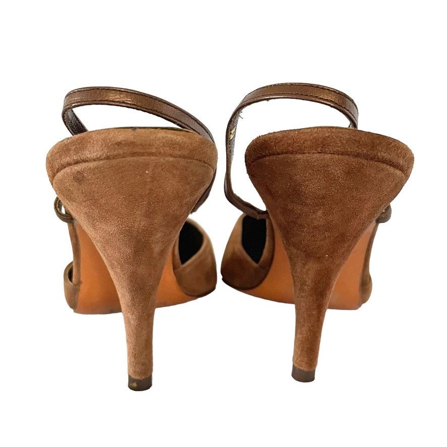 Halston × Vintage NWOT Halston Vintage Brown Suede Leather Slingback Heels Size US 7.5 / IT 37.5 - 5 Thumbnail