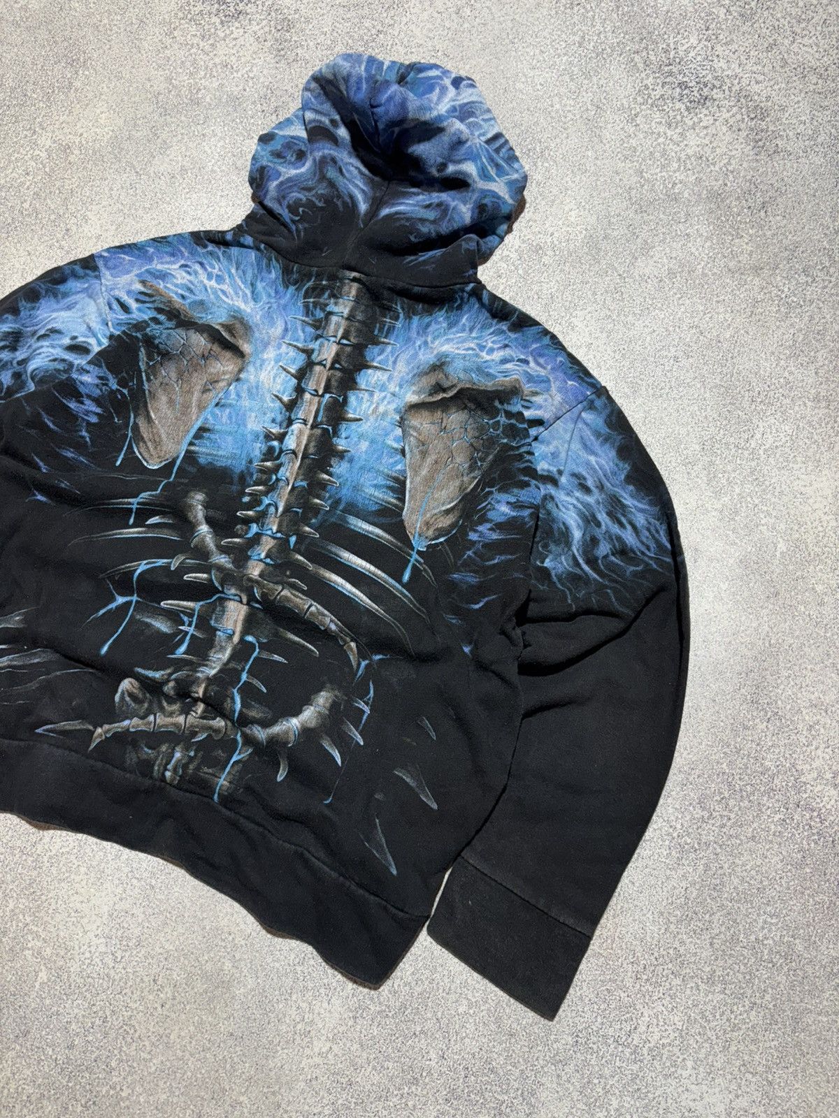 Japanese Brand × Vintage Vintage Skulls and Bones Flaming Spine All Over Print Hoodie Size US M / EU 48-50 / 2 - 8 Thumbnail