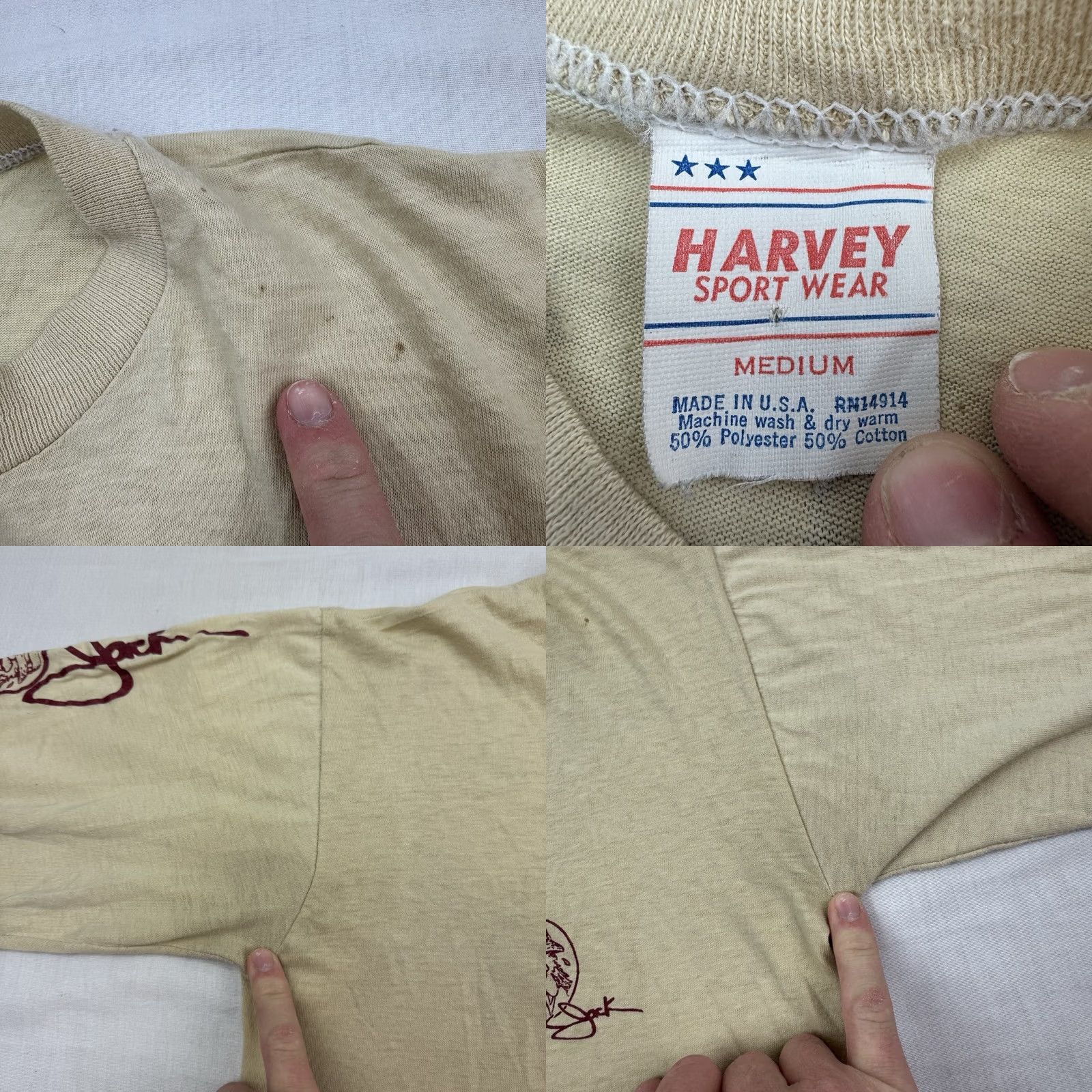 Guy Harvey VINTAGE Harvey Jack Parody T Shirt Adult Medium Beige 80s College Sports Funny USC Panama Jack Mens Shirt Size US M / EU 48-50 / 2 - 8 Thumbnail