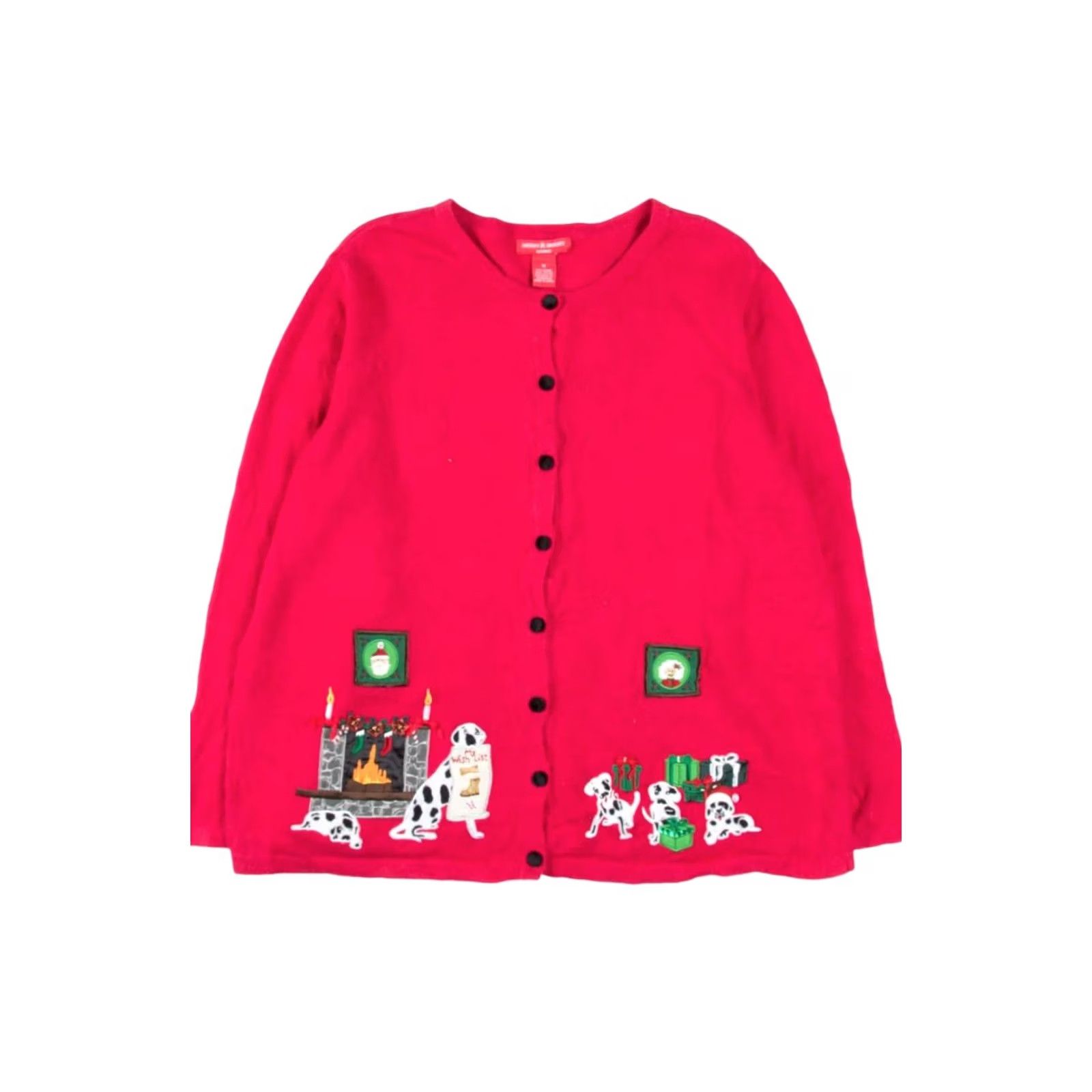 Vintage VINTAGE Merry & Bright Red Dalmatians Ugly Christmas Cardigan Cardigan X-Large Womens Mens 50 Chest 27 50 Red Christmas 57083 Size XL / US 12-14 / IT 48-50 - 2 Thumbnail
