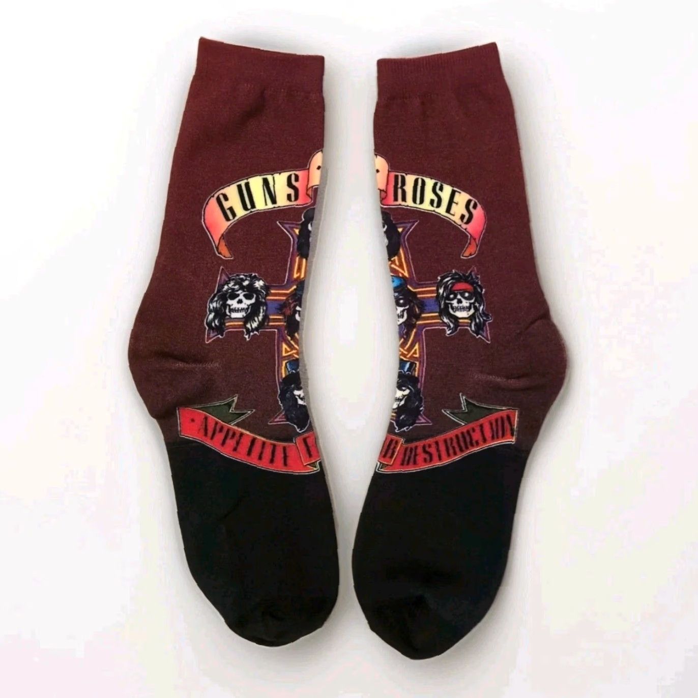 Vintage Guns N Roses Socks Rock Mens Socks L Red Black Maroon Geometric Pattern All Seasons Mid Calf Full Toe 9-13 Adult Size ONE SIZE - 2 Thumbnail