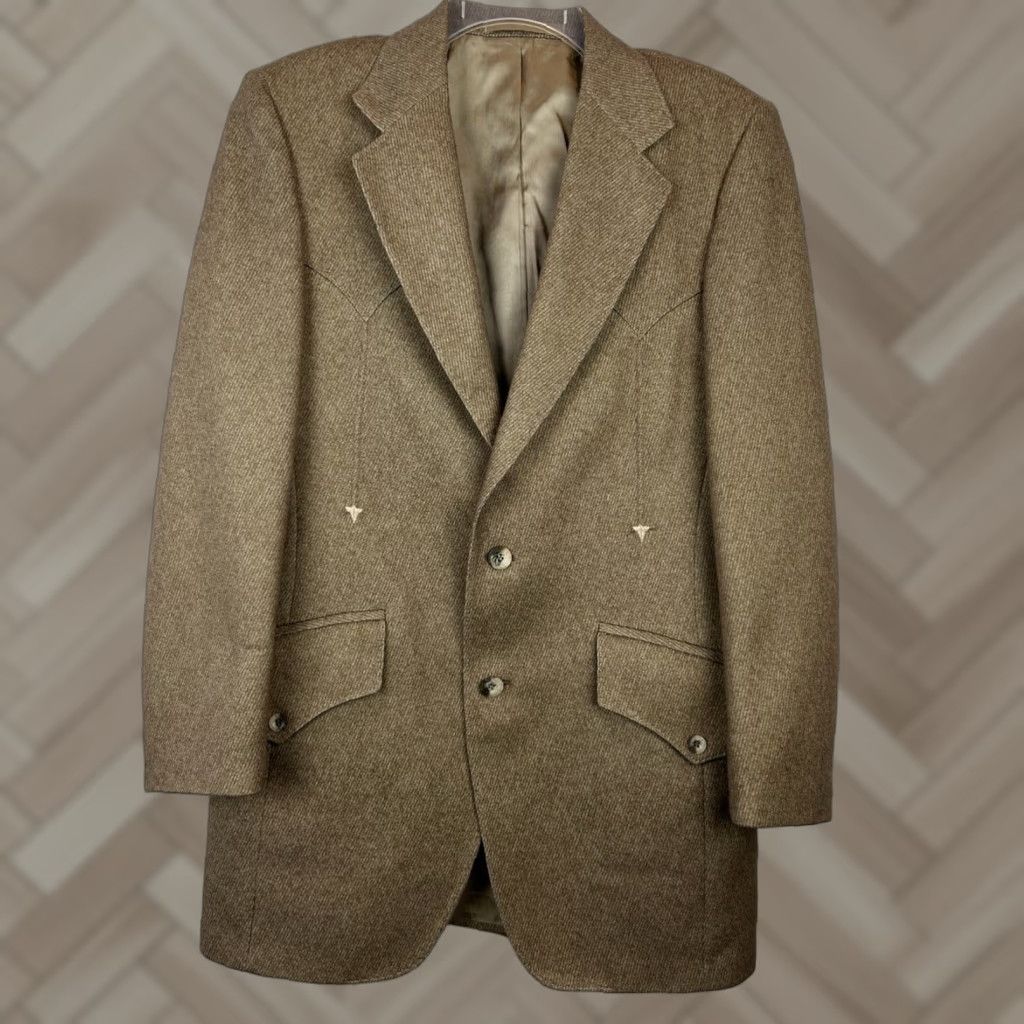 Vintage VINTAGE Western Blazer Sport Coat Mens S Beige Tweed Jacket Rodeo Read" Size 36R - 1 Thumbnail