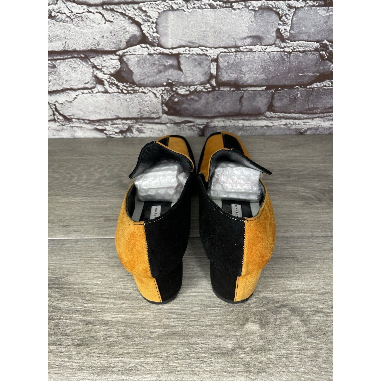 DORA TEYMUR DORATEYMUR Marigold Suede Black Leather Split Designer Mule Size US 7.5 / IT 37.5 - 6 Thumbnail