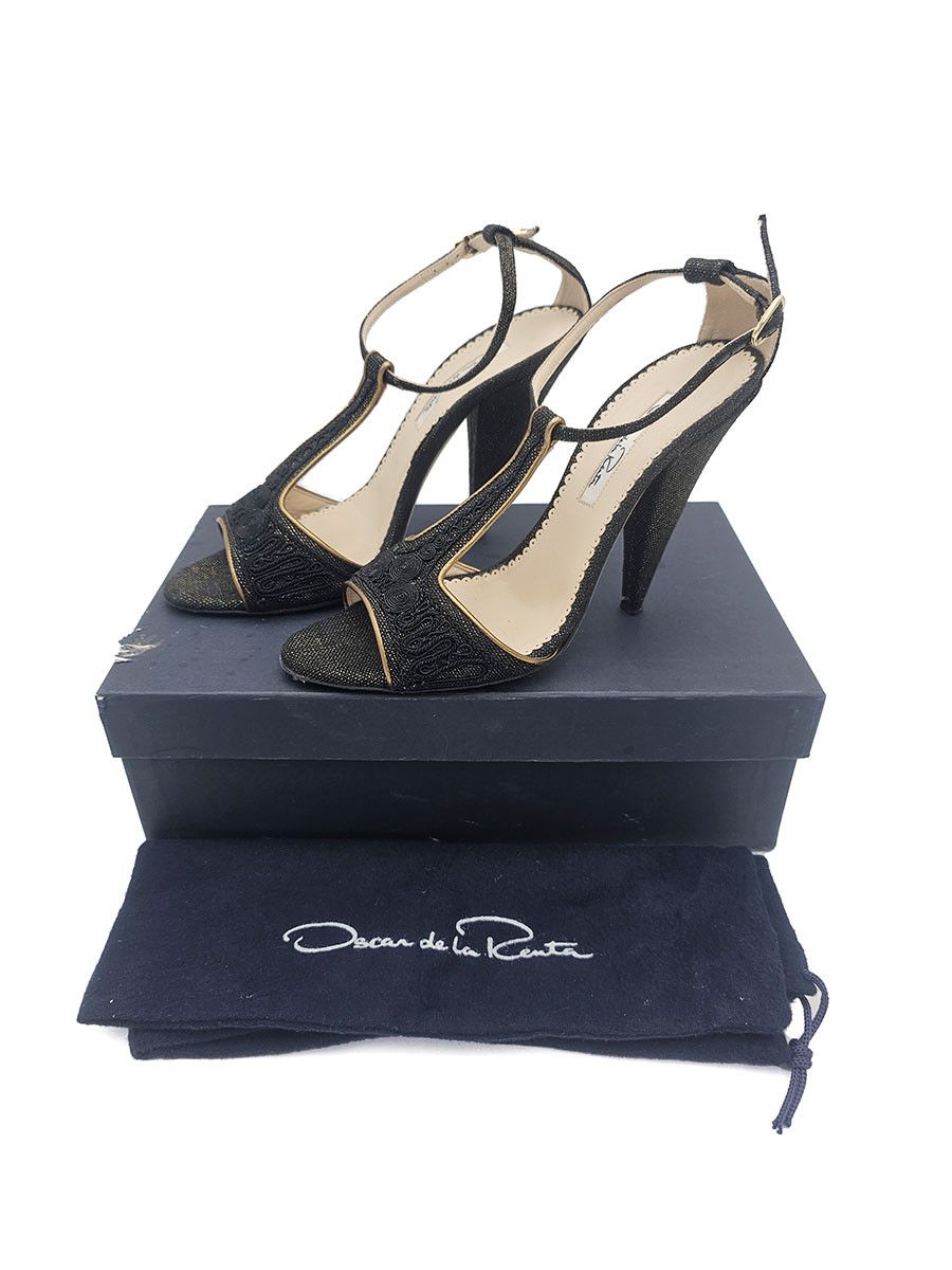 Oscar De La Renta Oscar de la Renta Embroidered Cloth Leather Sandals Size 37 Size US 7 / IT 37 - 1 Thumbnail