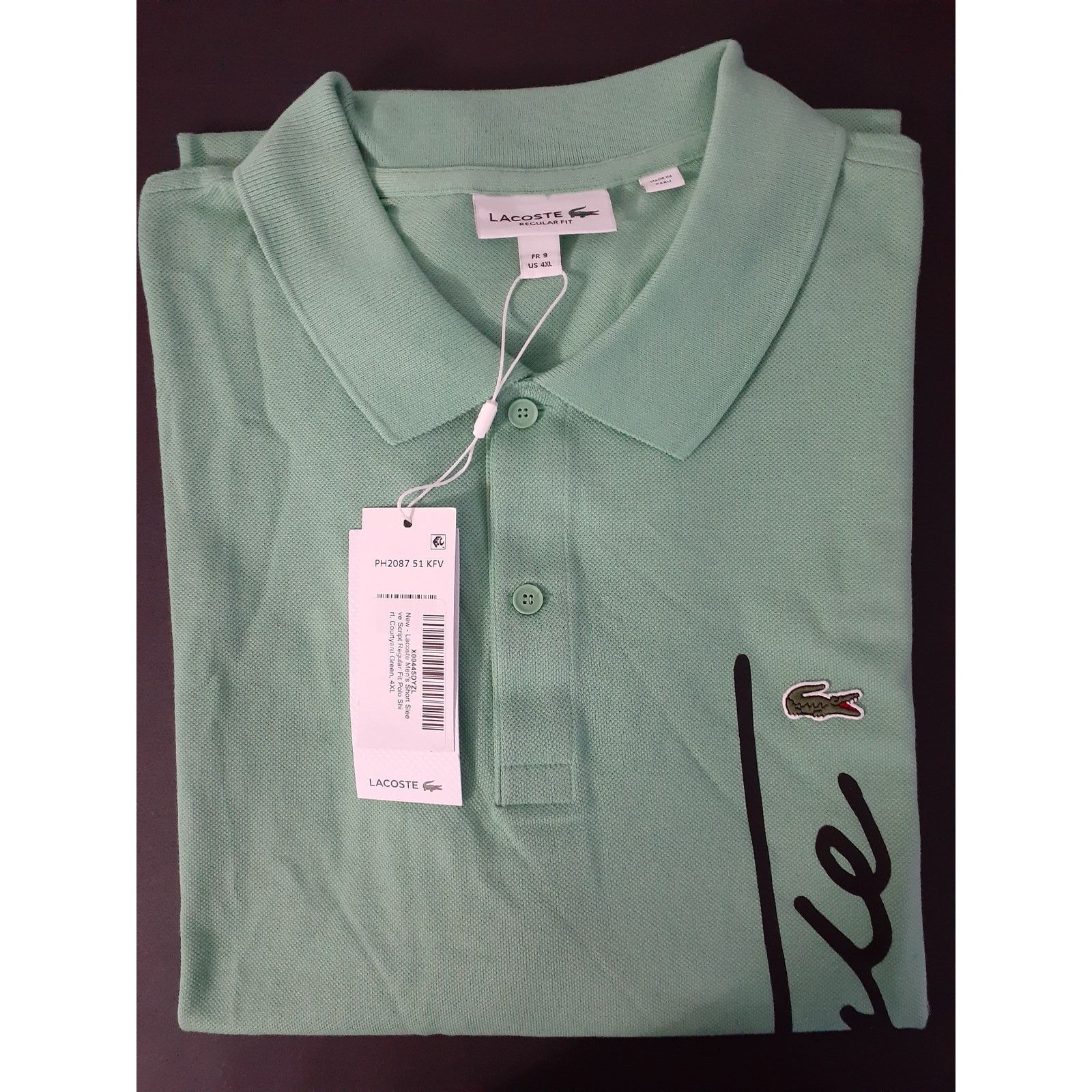 Lacoste Lacoste Men's Regular Fit Signature Cotton Polo Green 4XL Size US XXL / EU 58 / 5 - 2 Thumbnail