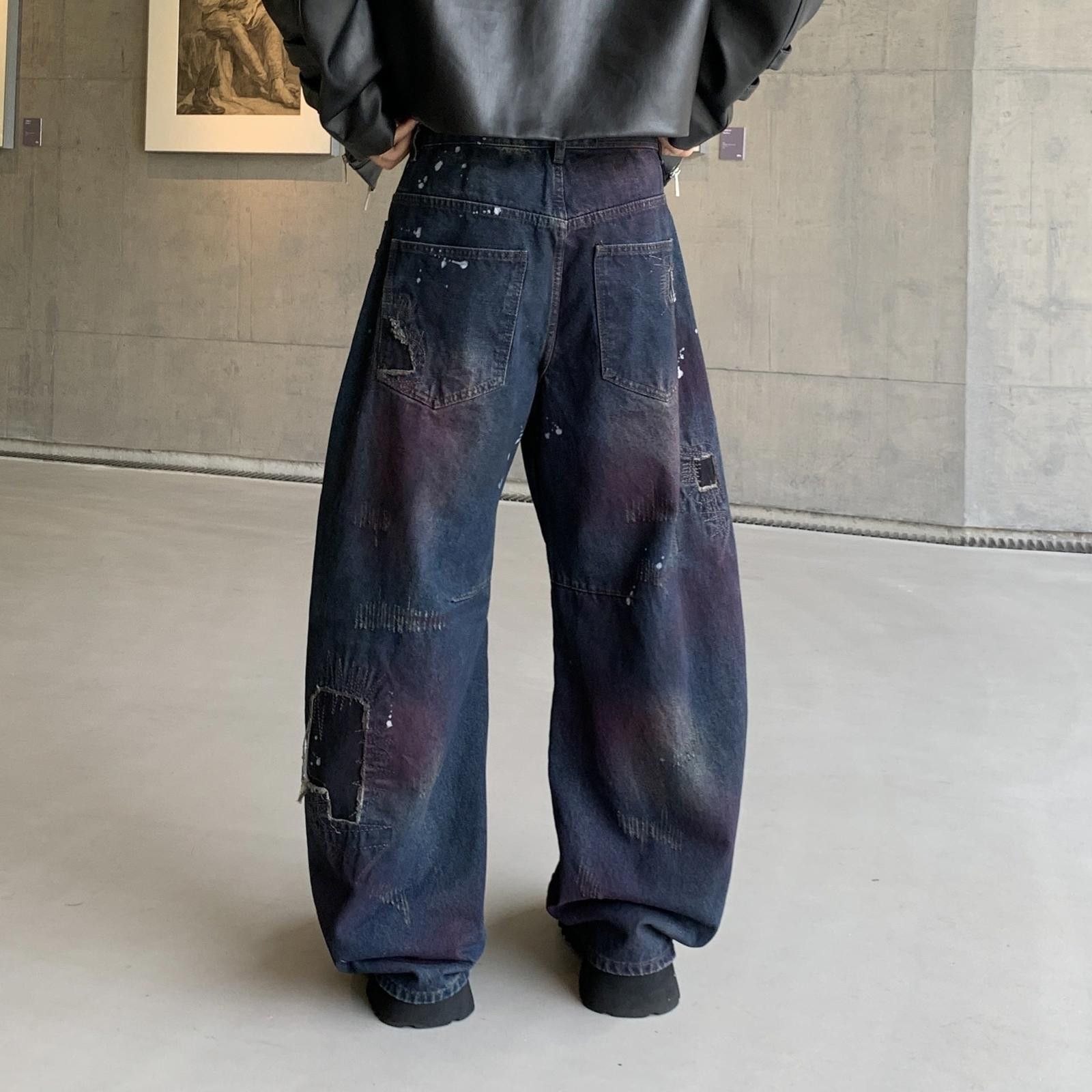 Japanese Brand Distressed Baggy Denim Jeans with Artistic Paint Splatter Size US 30 / EU 46 - 4 Thumbnail