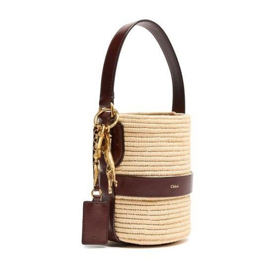 Chloe Chloe Kerala 25 Dark Ebony Raffia-Effect Leather Bucket Bag Size ONE SIZE - 2 Thumbnail