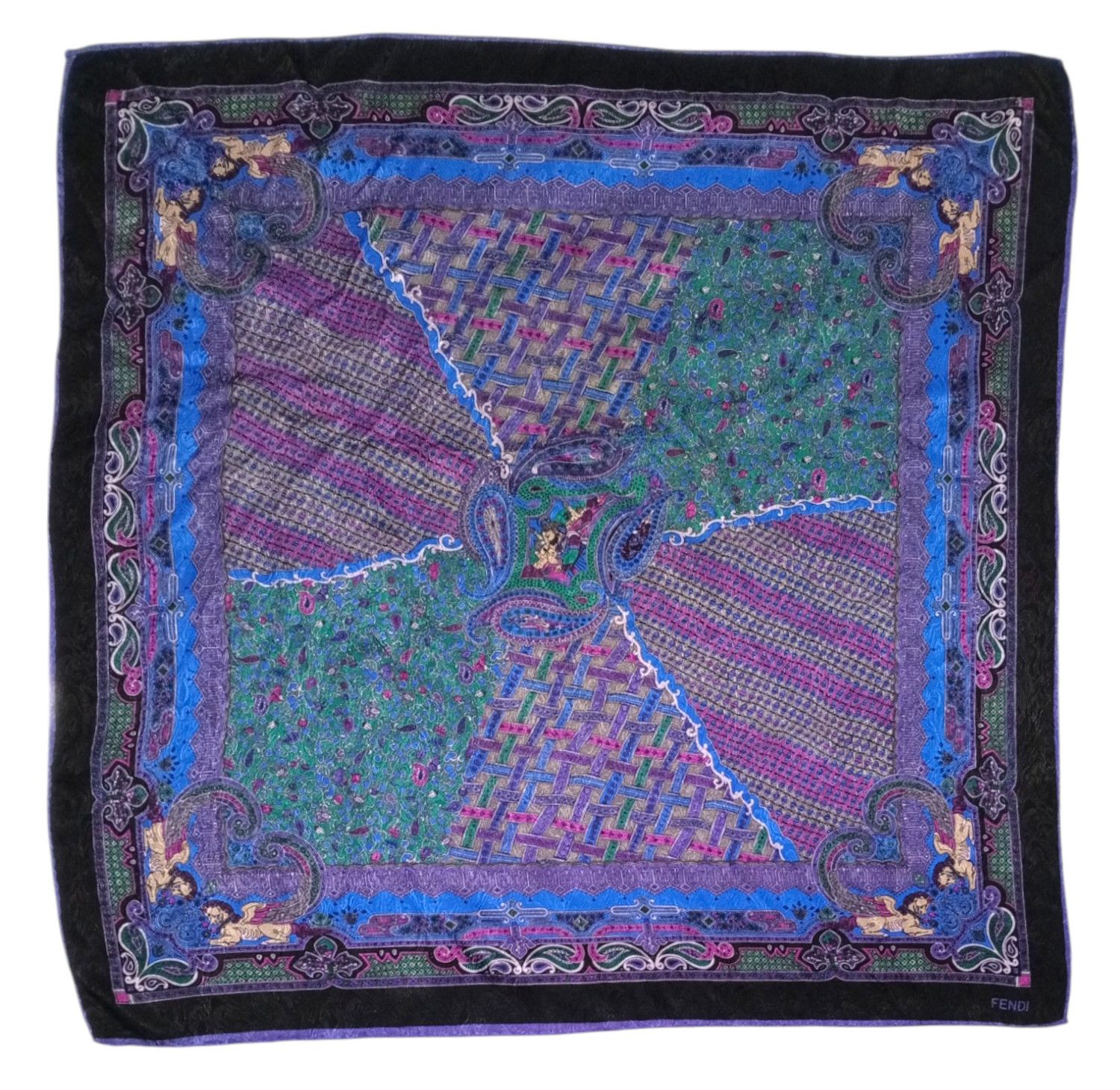 Fendi FENDI ROMA ITALY Blue Indian Sultan Geometric Silk Scarf Size ONE SIZE - 1 Thumbnail