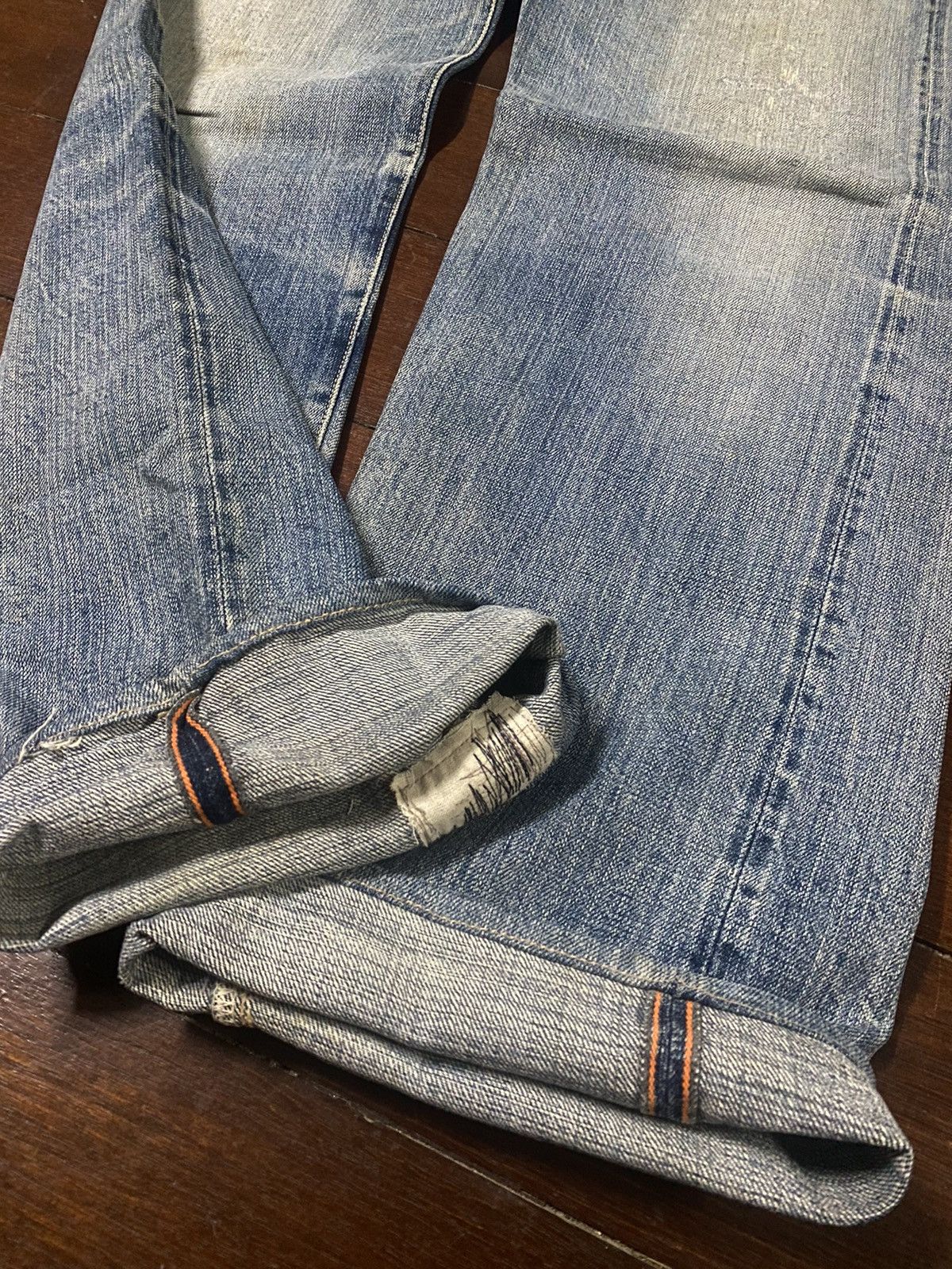 OMNIGOD Rare vintage Omnigod Distressed orenge Selvedge Jeans rework Size US 32 / EU 48 - 10 Thumbnail