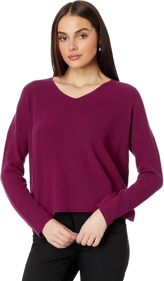 Eileen Fisher Eileen Fisher Organic Cotton Crepe V-Neck Top Rhapsody ( L ) Size L / US 10 / IT 46 - 1 Thumbnail