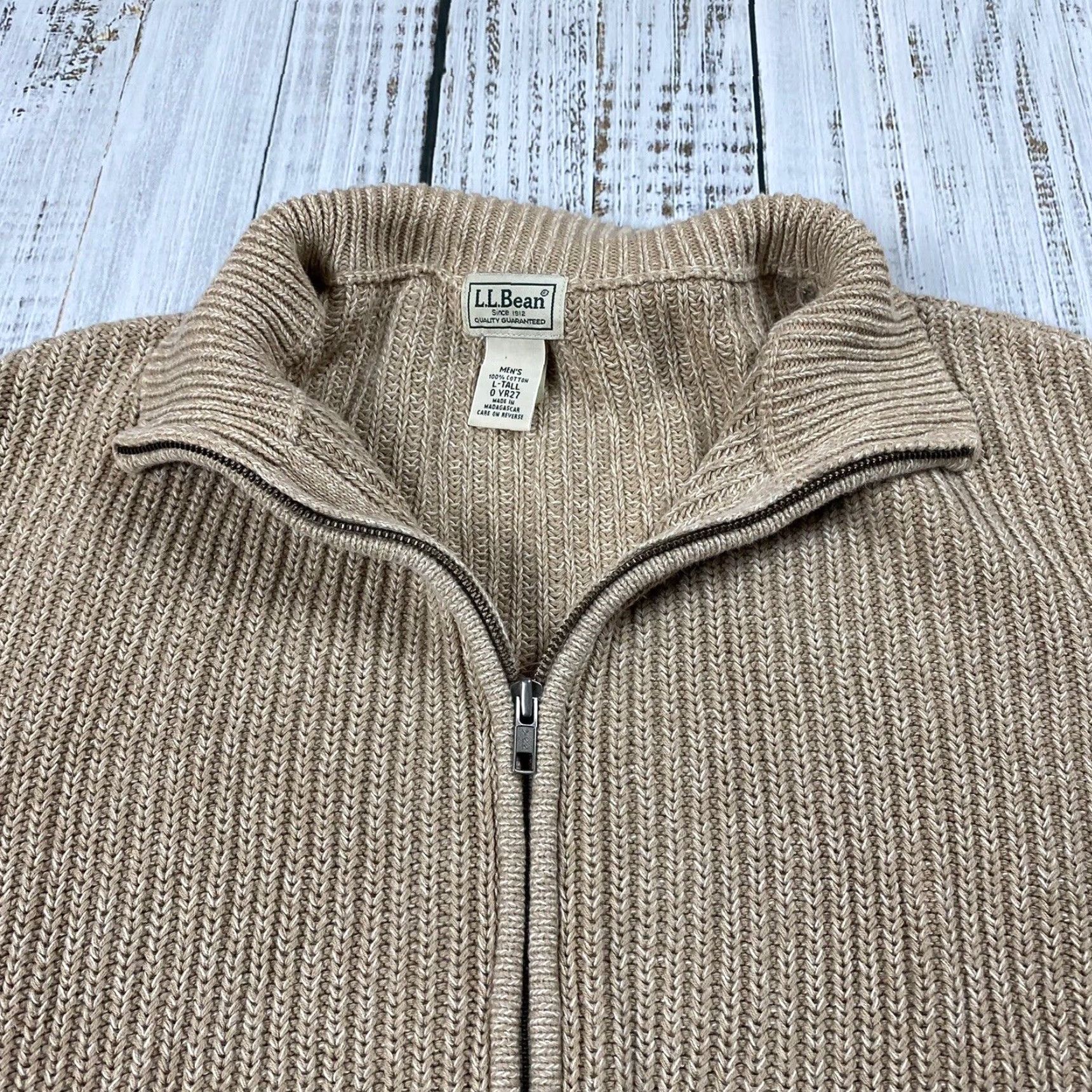 Vintage VINTAGE LL BEAN ZIP KNIT MOCK NECK SWEATER Cotton Mens LT Tall Tan 90s Full Zip Upper Body Knitwear Mens Large Tall? Size US L / EU 52-54 / 3 - 2 Thumbnail
