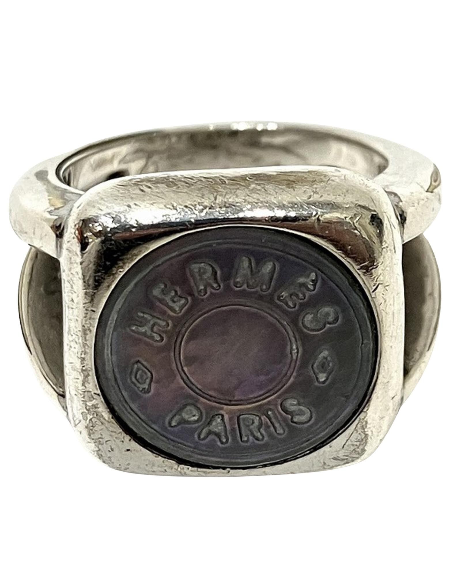 image of Hermes Sleek Silver Metal Ring For Women