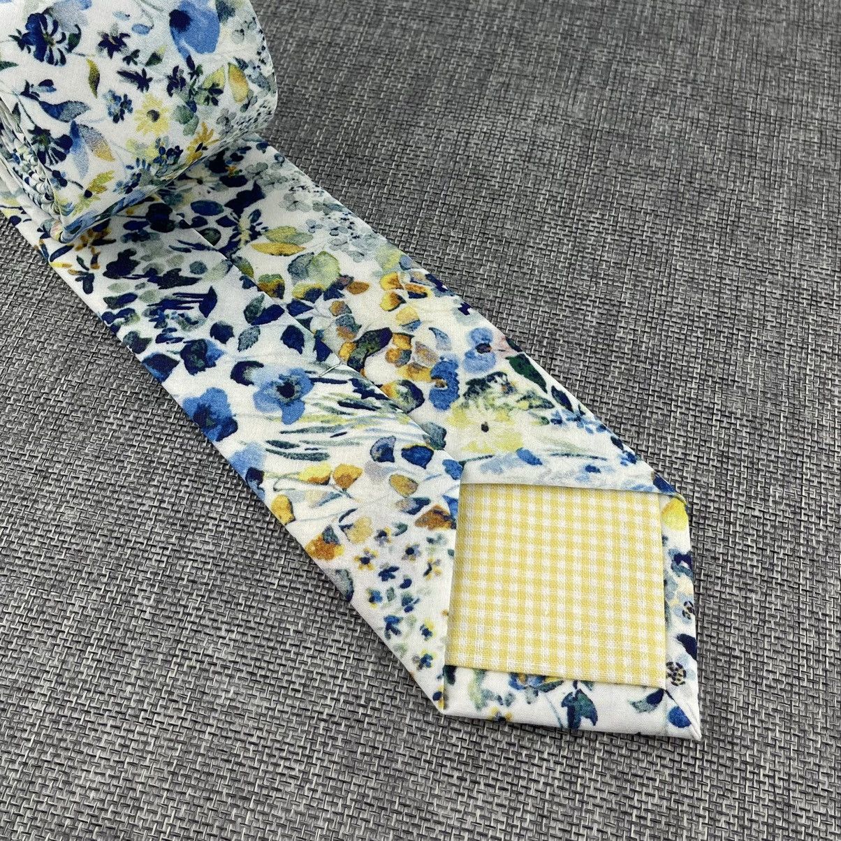 Other White w/ Azure Blue Meadow Floral Necktie, Slim 2.75” Width Size ONE SIZE - 6 Thumbnail