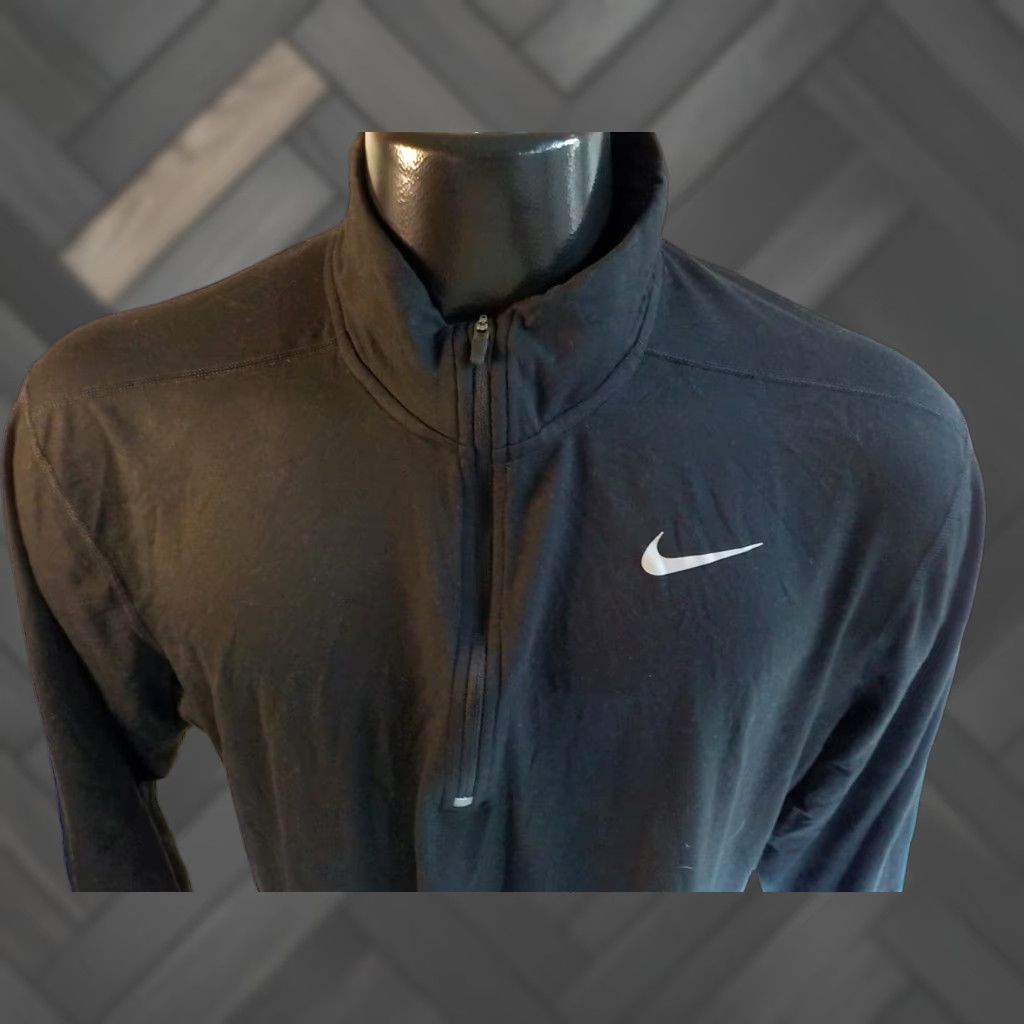 Nike Nike Dri-Fit 1/4 Zip Pullover Long Sleeve Thumbholes Black Large Men Sportswear Size US L / EU 52-54 / 3 - 1 Thumbnail