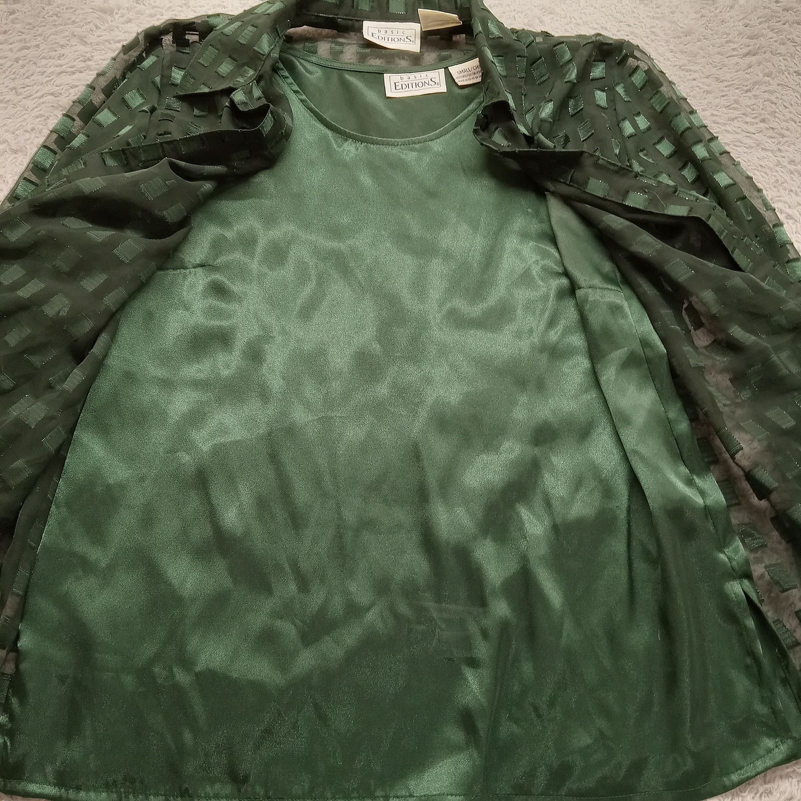 & Other Stories Basic Editions Blouse S Long Sleeve Green Satin Tank Sheer Size S / US 4 / IT 40 - 3 Thumbnail