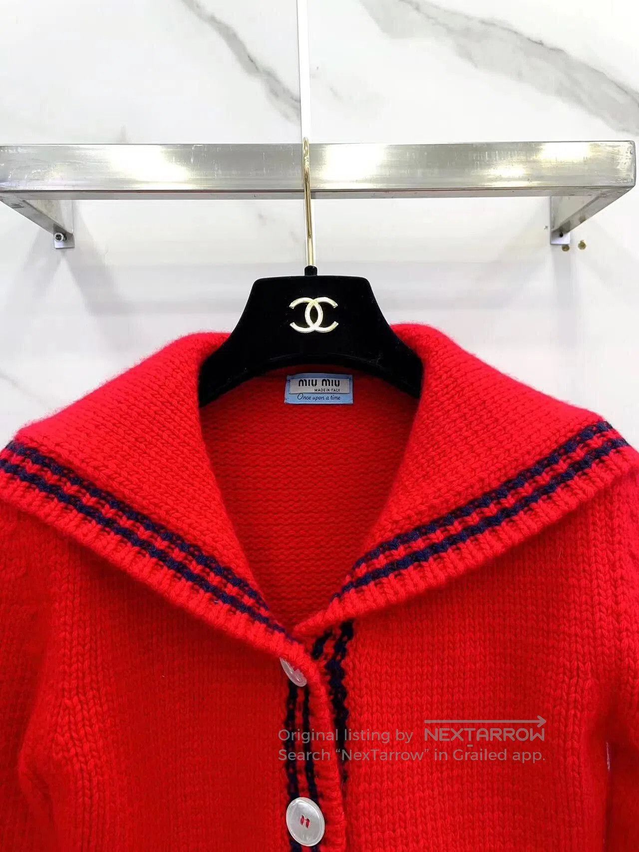 Miu Miu red short navy style knit cardigan. Size US S / EU 44-46 / 1 - 3 Thumbnail