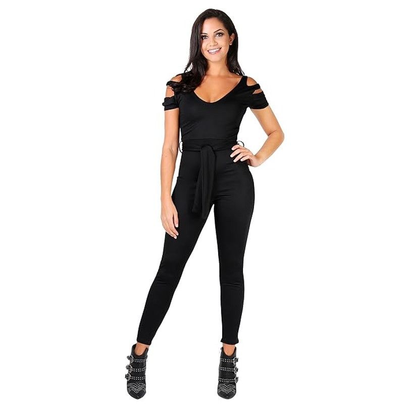 Other Krisp Black Cut-Out Cold Shoulder Short Sleeve Jumpsuit 8 Size 30" / US 8 / IT 44 - 1 Thumbnail