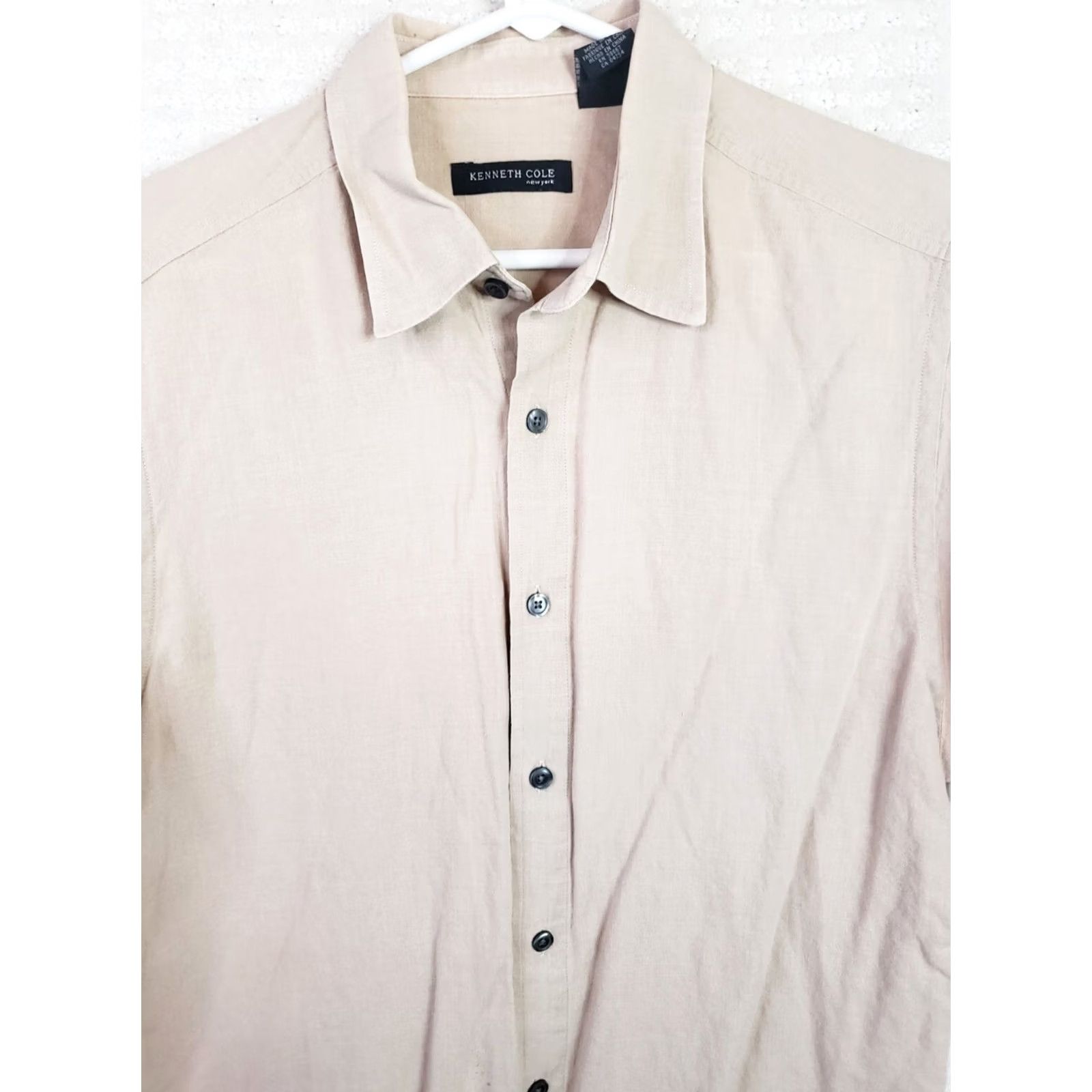Kenneth Cole Kenneth Cole New York Linen Blend Shirt Men M Beige Short Sleeve Button-Up Size US M / EU 48-50 / 2 - 2 Thumbnail