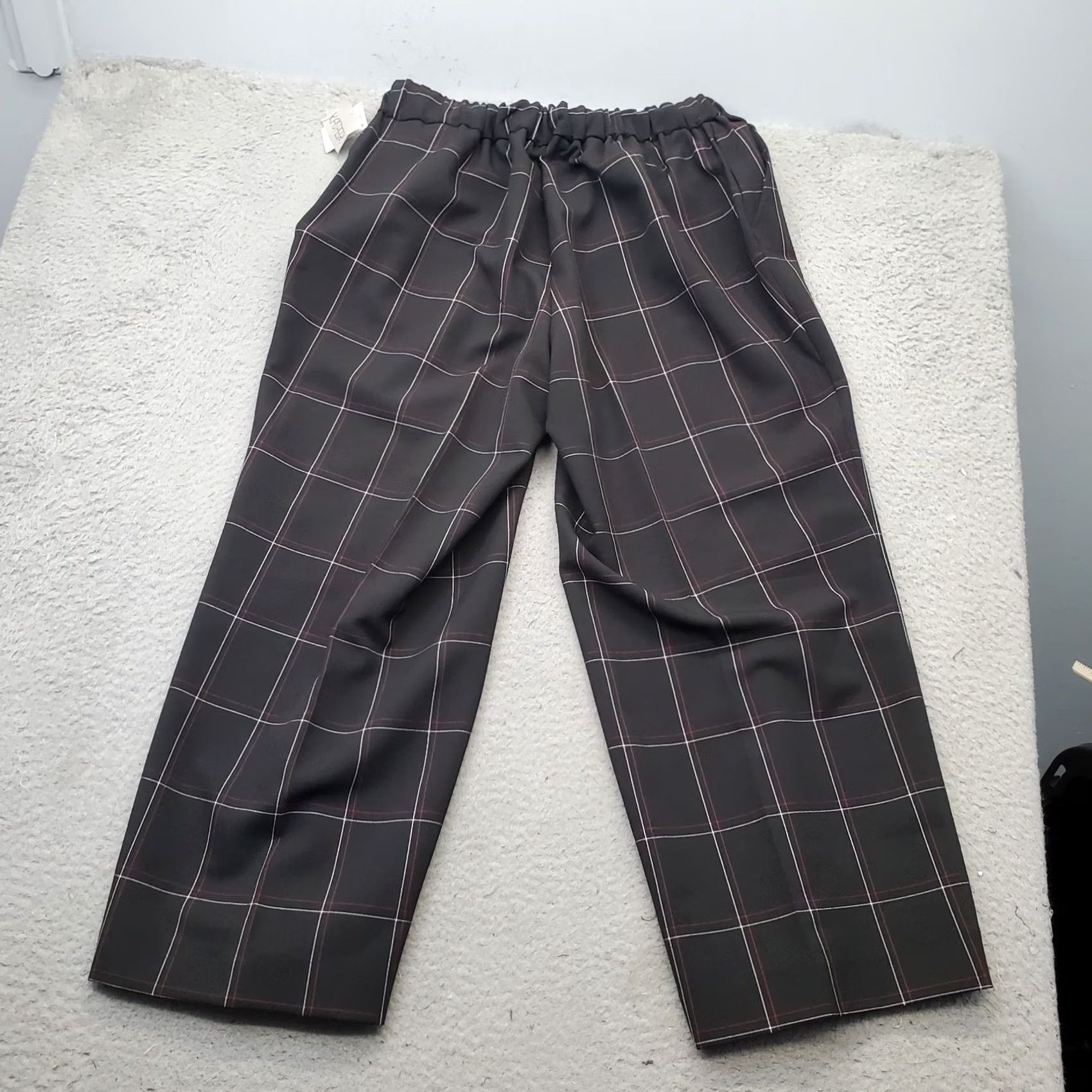 Kasper Kasper Ankle Pants Womens Size 1X Black Plaid Formal Elastic Waistband Wide Leg Pants Size 40" / US 18 - 2 Thumbnail