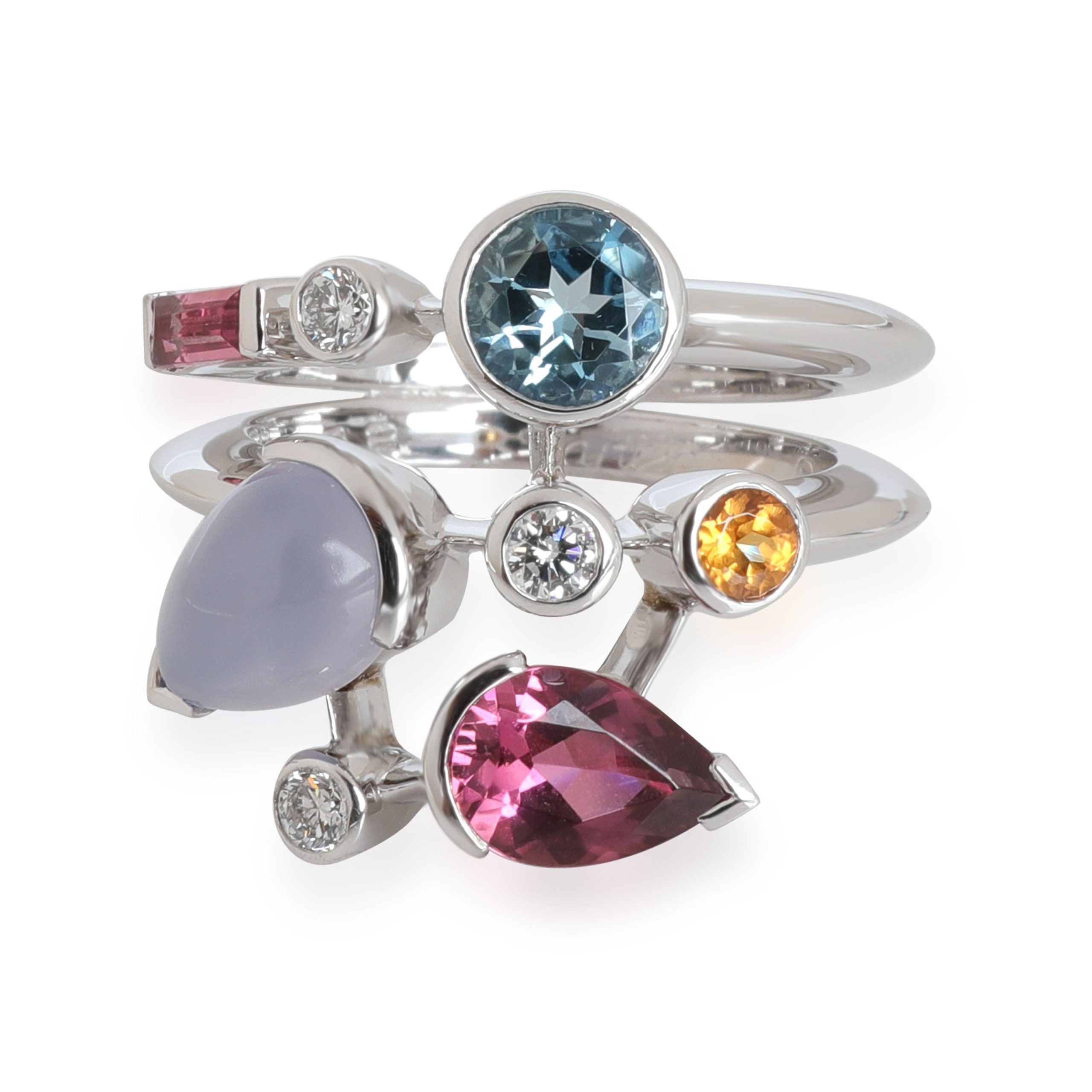 image of Cartier Meli-Melo Diamond & Gemstone Ring In Platinum in Silver, Women's