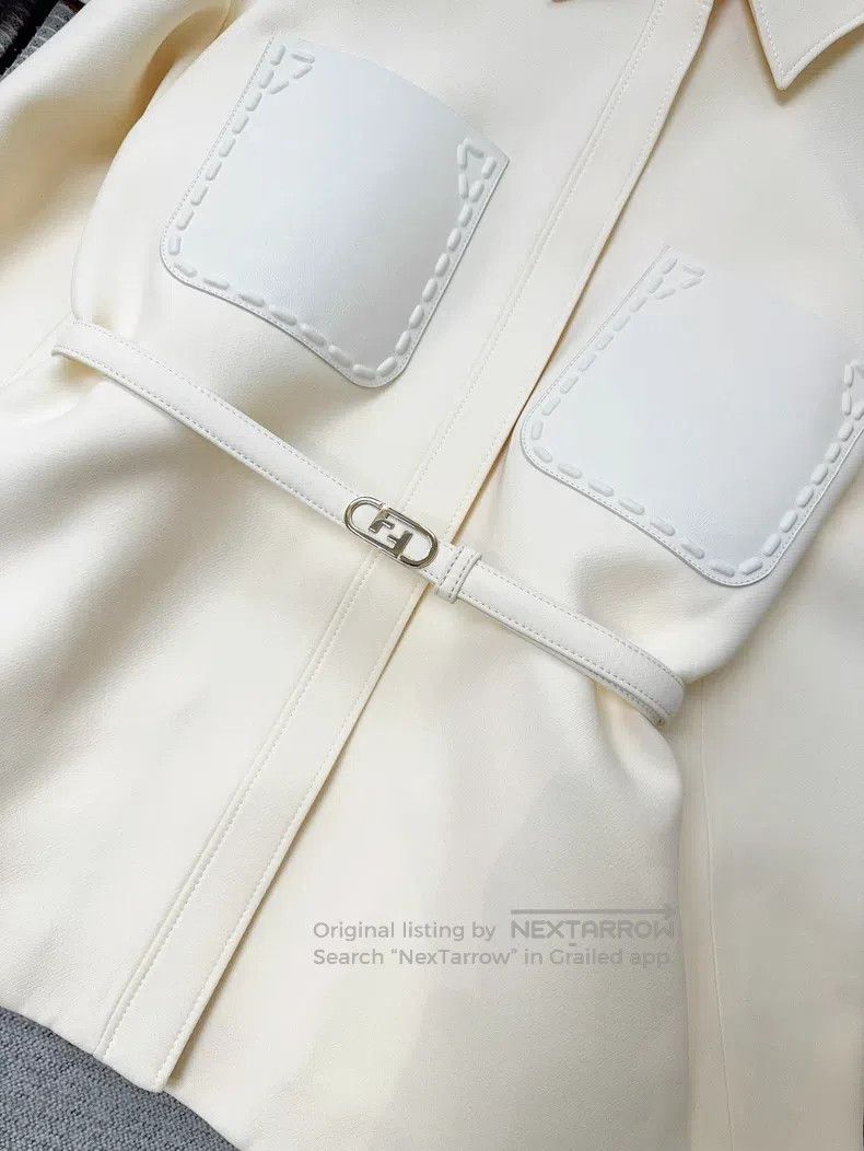 Fendi Fendi Cream White Leather Pocket Jacket with Belt Size XS / US 0-2 / IT 36-38 - 4 Thumbnail