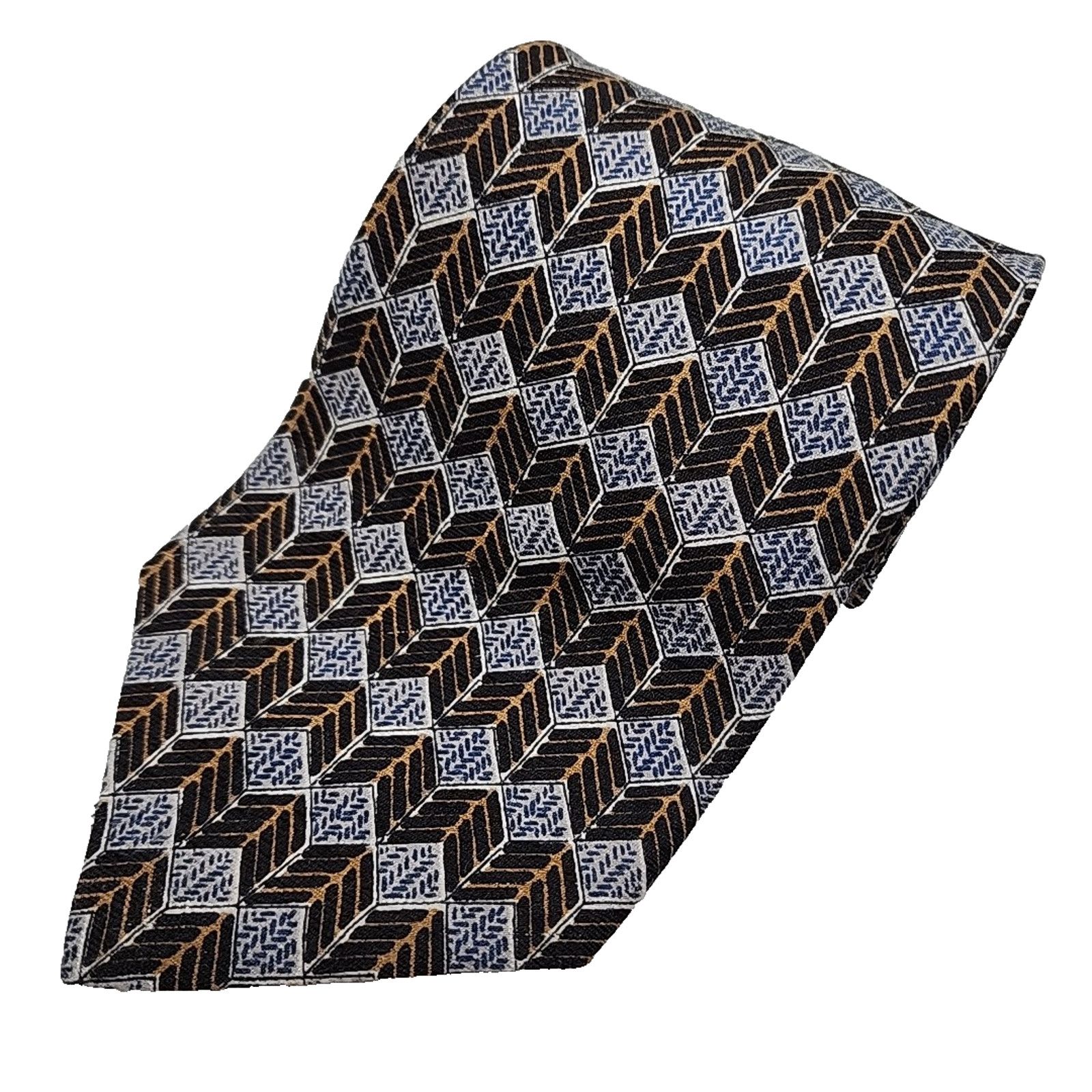 Other Villa Bugatti Gray-Gold-Black Geometric Silk Necktie - USA Size ONE SIZE - 1 Thumbnail