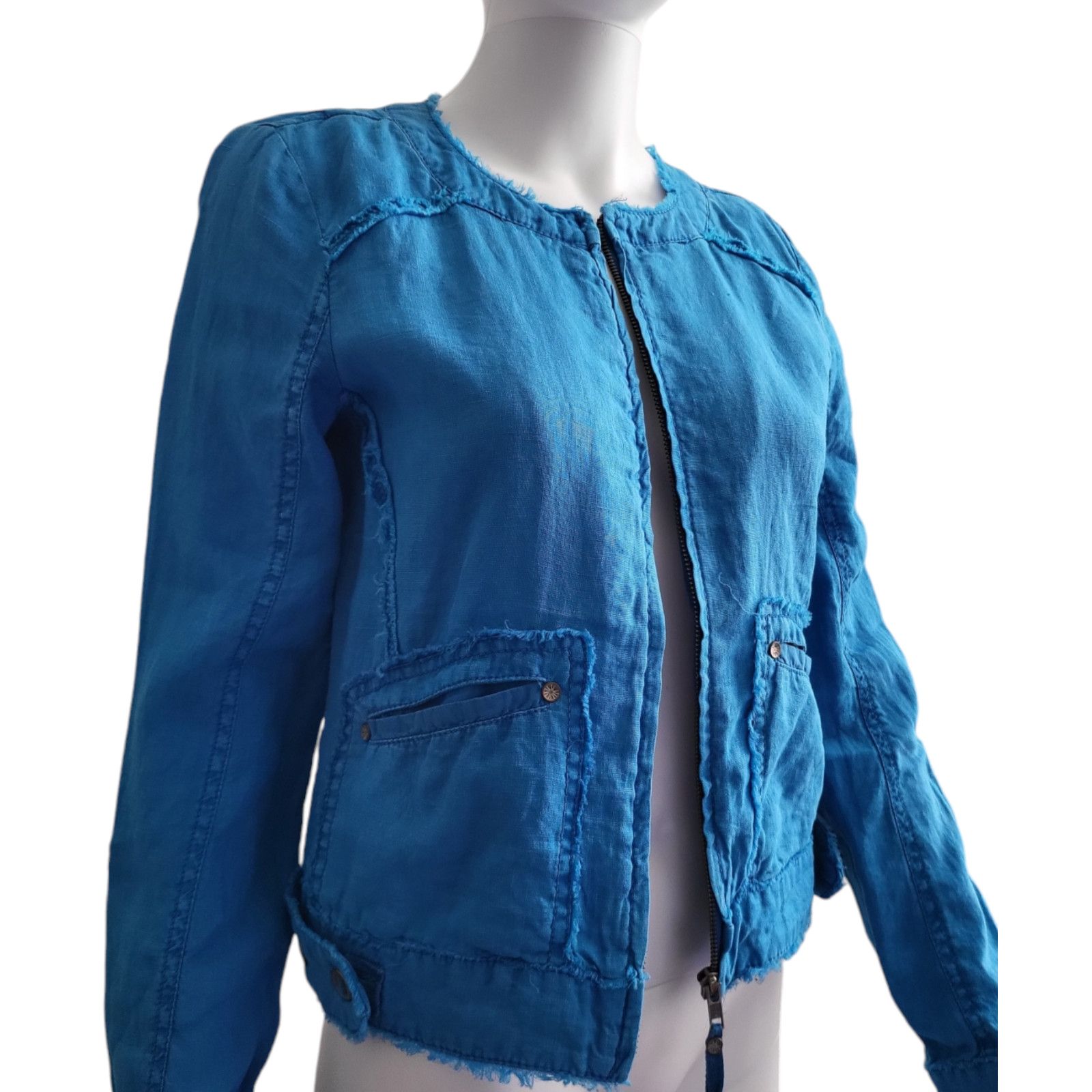 Michael Stars NWT MICHAEL STARS Cropped Moto 100% Linen Jacket Blue XS Size XS / US 0-2 / IT 36-38 - 12 Thumbnail