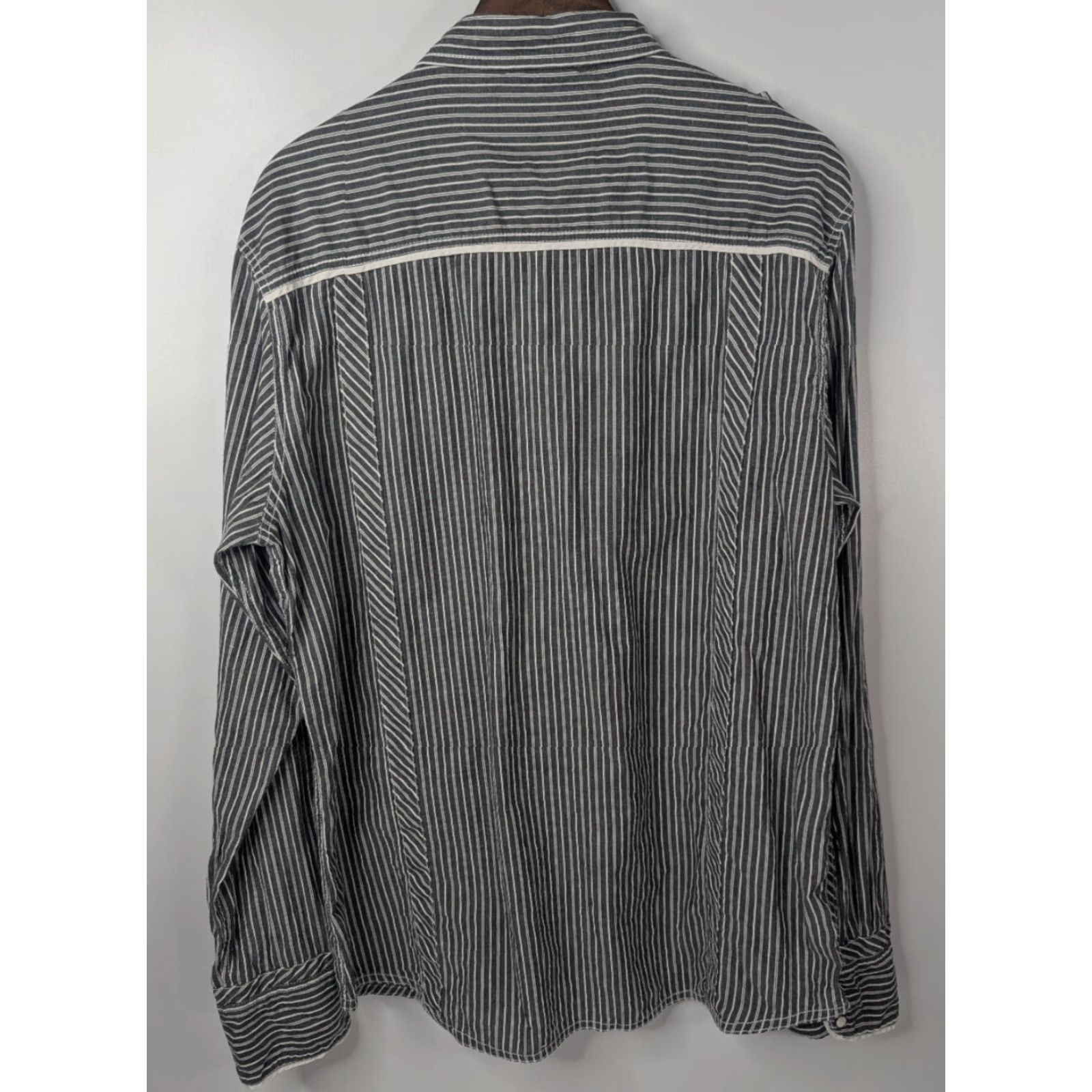 BKE BKE Gray White Stripe Slim Fit Pearl Snap Western Long Sleeve Shirt Size 2XL Men Size US XXL / EU 58 / 5 - 3 Thumbnail