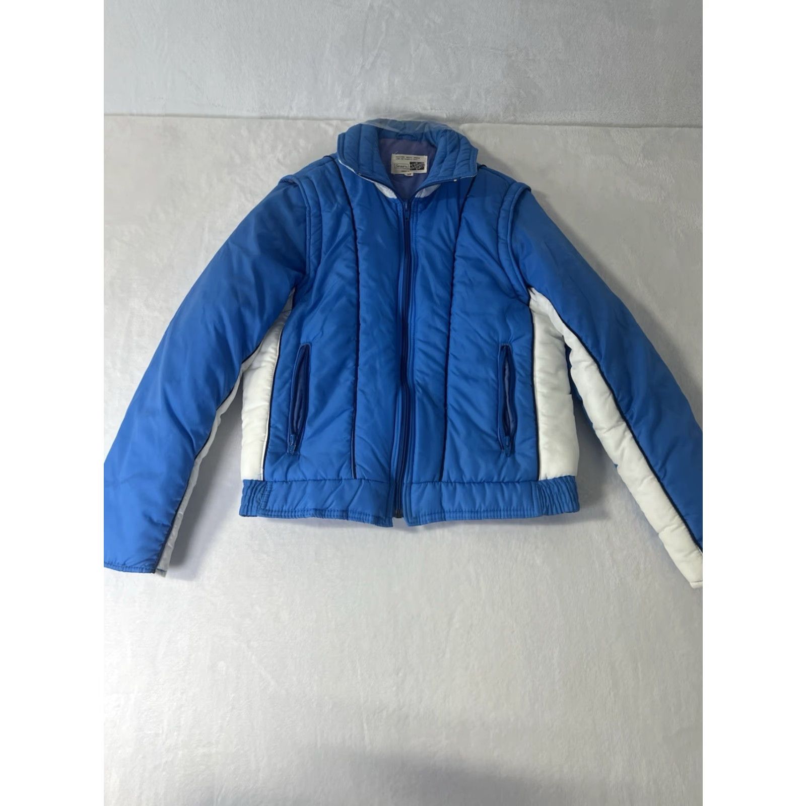 Sears VINTAGE Sears Windbreaker Jacket Blue Zip Up 80s 90s logo Removable Hood Packable Hood Zipper Pockets Water Resistant Wind-Resistant Mid-Length Size M / US 6-8 / IT 42-44 - 2 Thumbnail