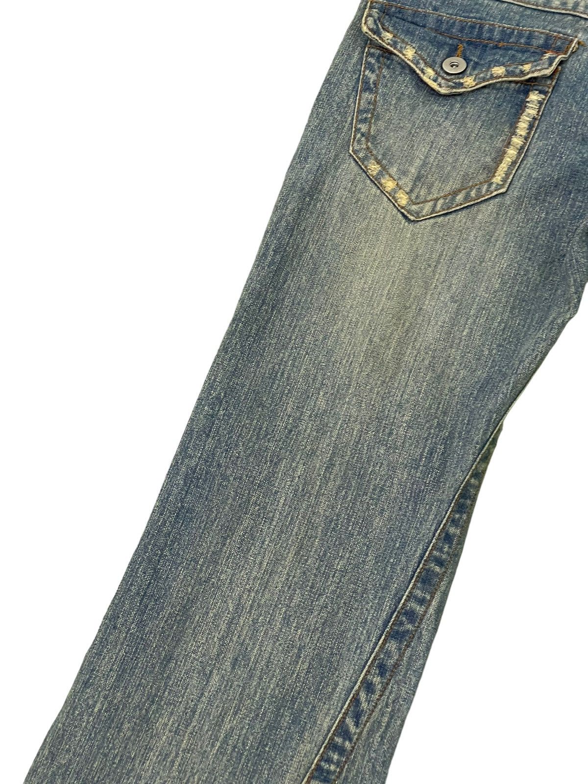 Japanese Brand Flare Jeans Rubber Soul Distress Boot Cut 8🟦0 Size US 33 - 16 Thumbnail