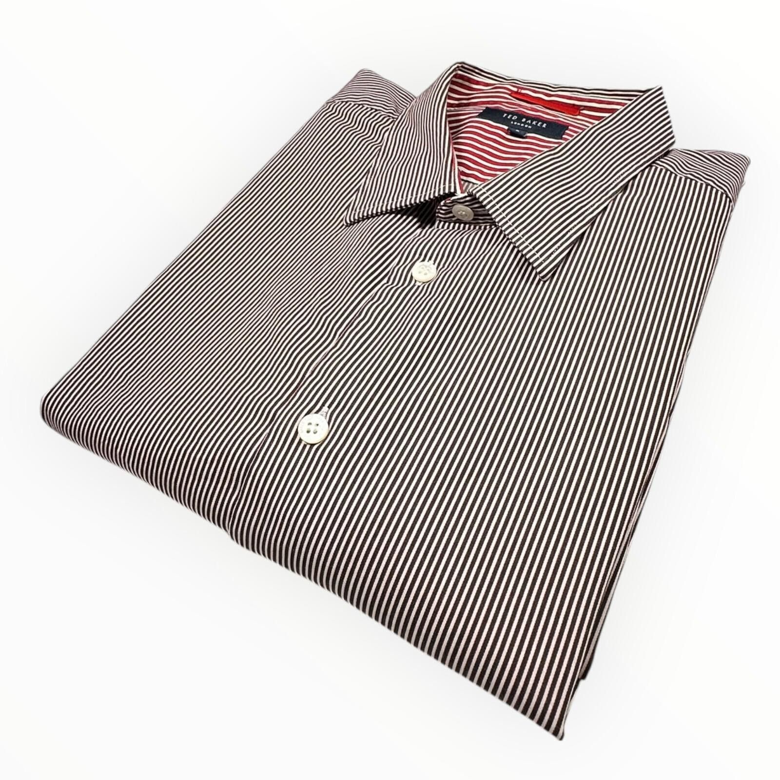 Ted Baker Ted Baker 6 Shirt Men UK Size 2XL Red Pinstripe Long Sleeve Size 48R - 1 Thumbnail