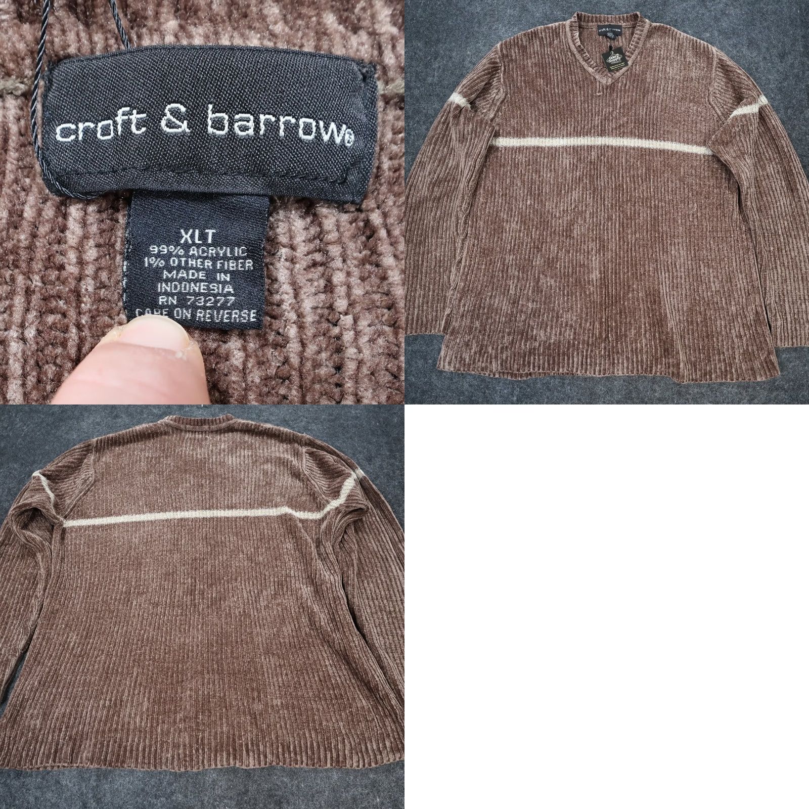 Croft & Barrow Croft & Barrow Sweater Mens XLT Brown Chenille Ribbed V-Neck Striped Size US XL / EU 56 / 4 - 8 Thumbnail