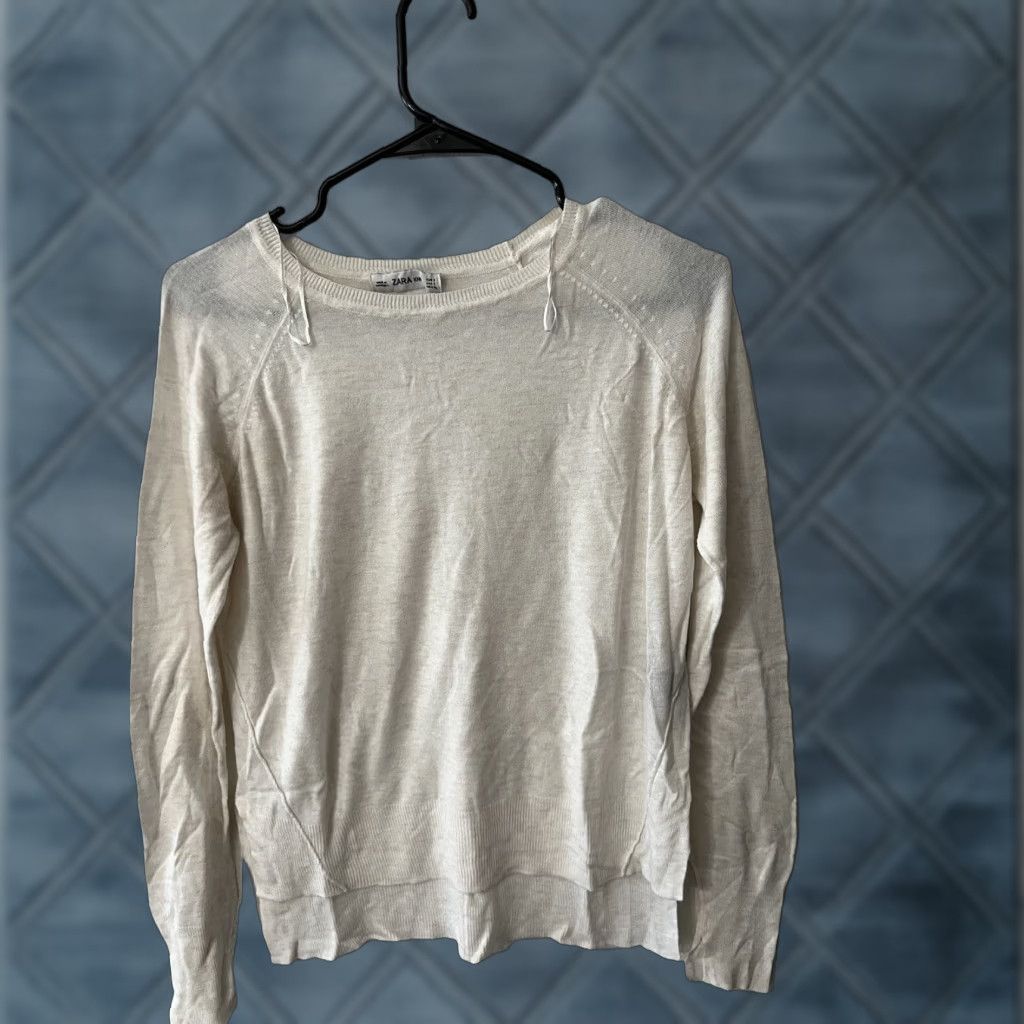 Zara Zara Knit Women's Crew Neck Sweater Size Small White Pullover Cotton Knit Size S / US 4 / IT 40 - 1 Thumbnail